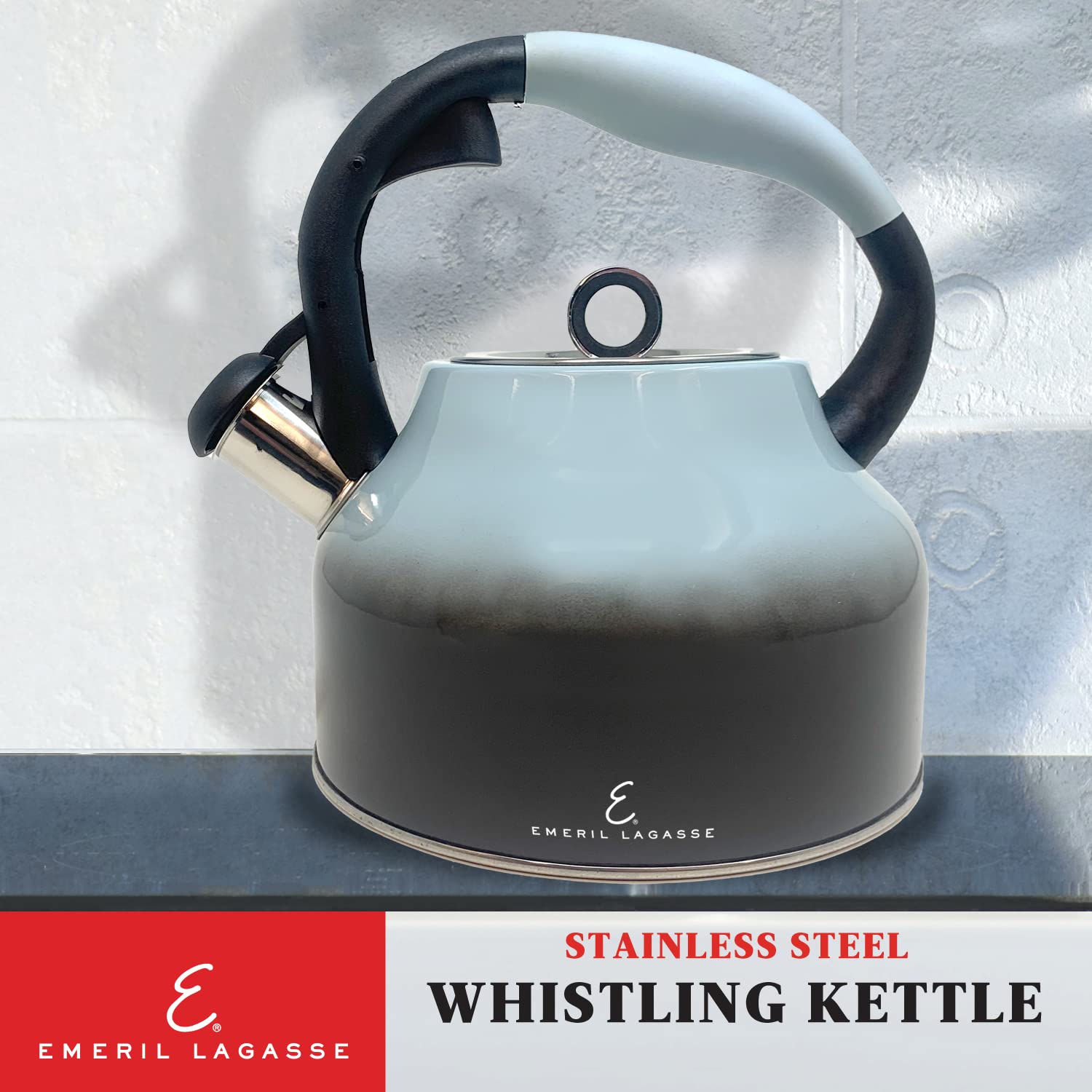 E. EMERIL LAGASSE STAINLESS STEEL WHISTLING KETTLE