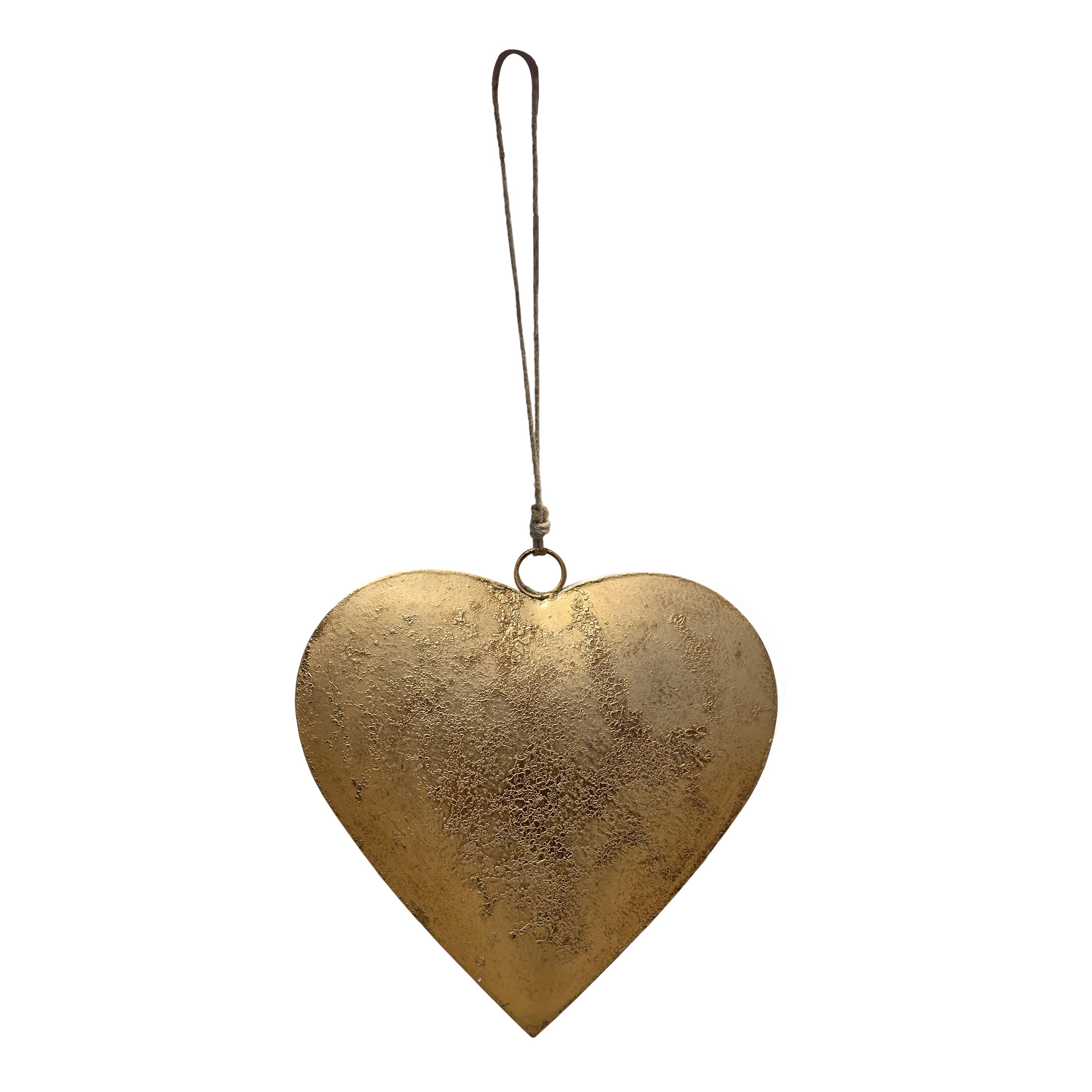 Alt View 3. Manhattan Lane - Myri Decorative Metal Heart Wall Decor Set of 3, Antique Gold Iron with Jute Hanging Rope, 12, 9.5, 7 Inches - Gold.