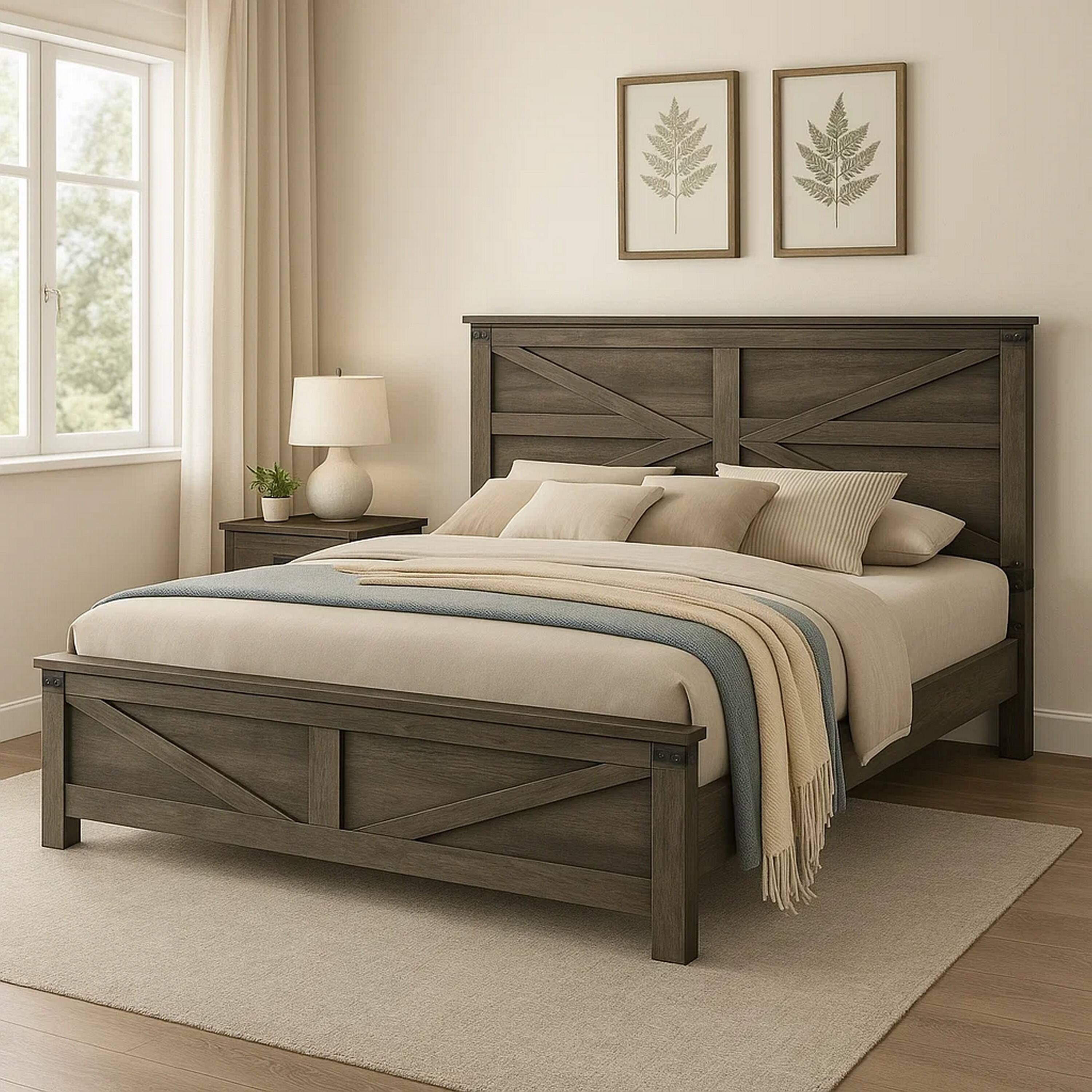 Alt View 5. Manhattan Lane - Bry Queen Size Bed w Chevron Panel Headboard, Rustic Gray Wood Frame - Rustic Gray.