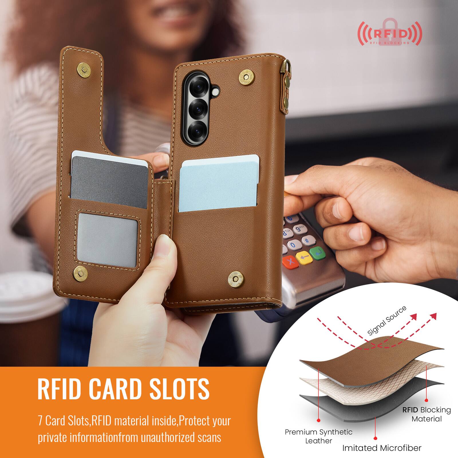 RFID RFID BLOCKING

SV
9
0   X
Source Signal

RFID CARD SLOTS
7 Card Slots, RFID material inside, Protect your private information from unauthorized scans

RFID Blocking Material
Premium Synthetic Leather
Imitated Microfiber