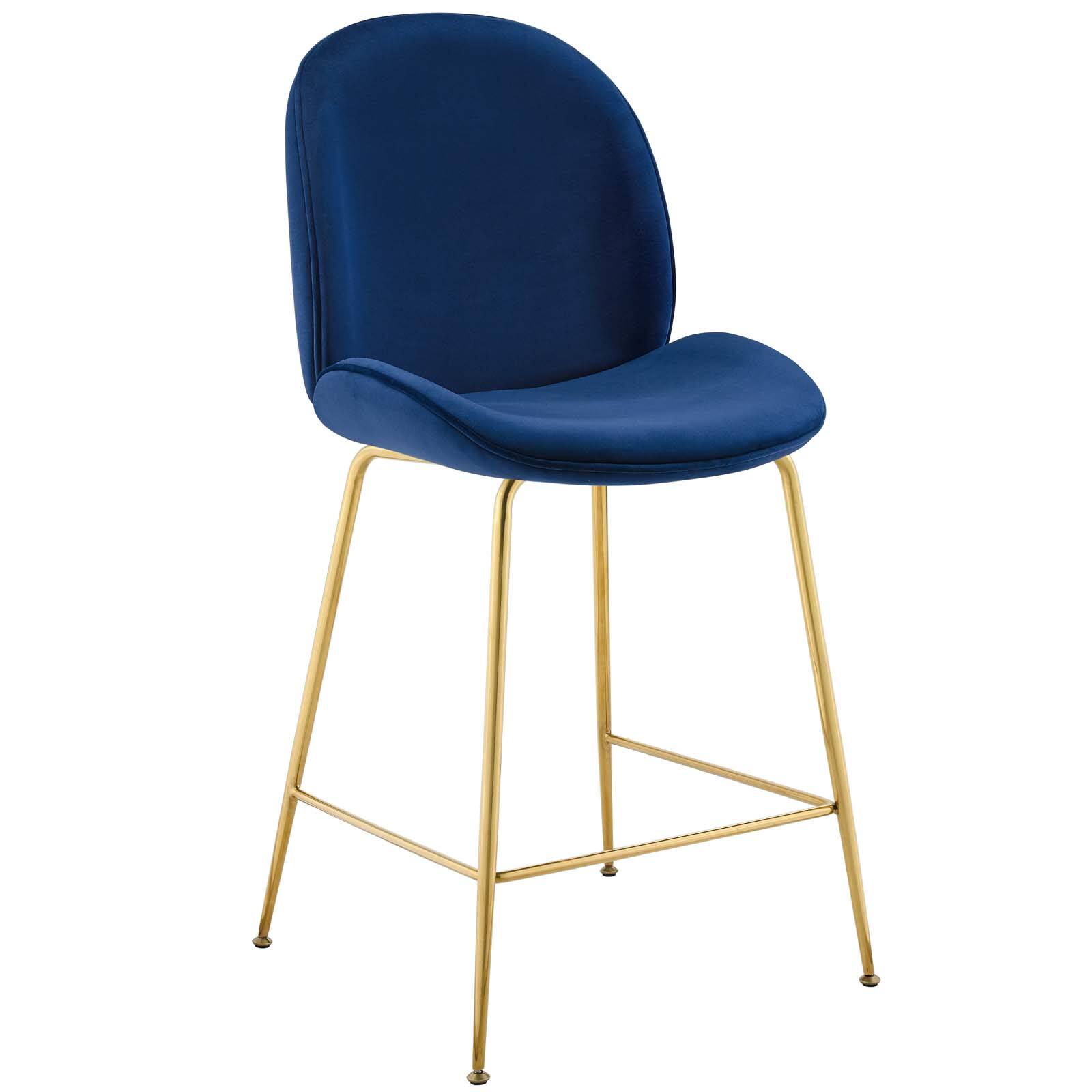 Angle. Modway - Scoop Gold Stainless Steel Leg Performance Velvet Counter Stool by Modway - Navy.