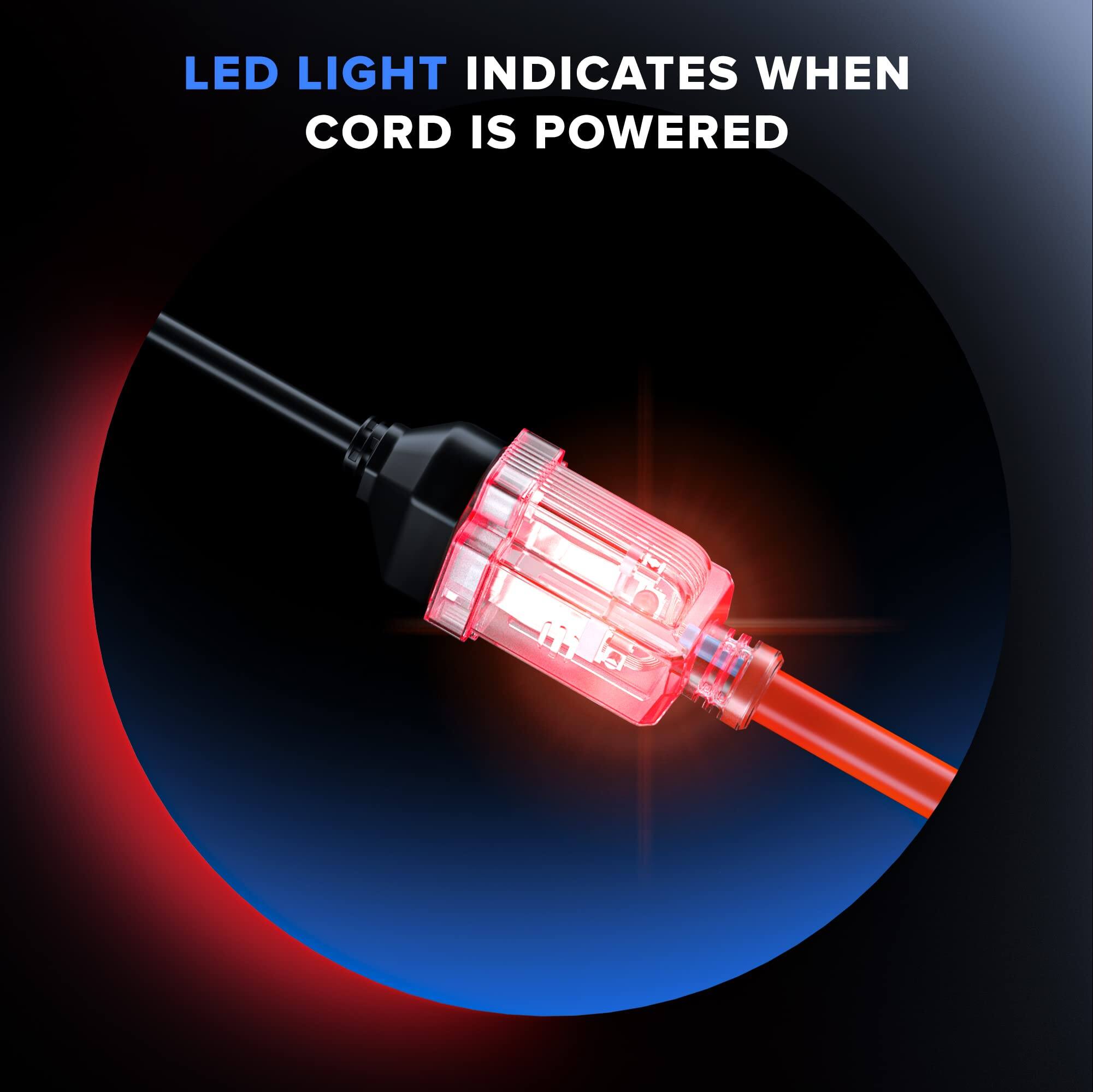 LED LIGHT INDICATES WHEN CORD IS POWERED