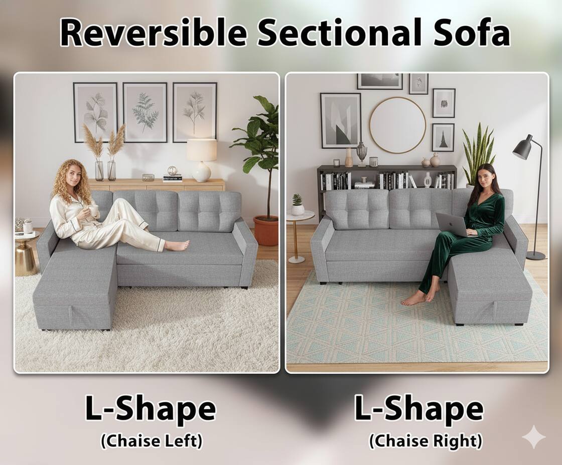 Reversible Sectional Sofa

L-Shape (Chaise Left)

L-Shape (Chaise Right)