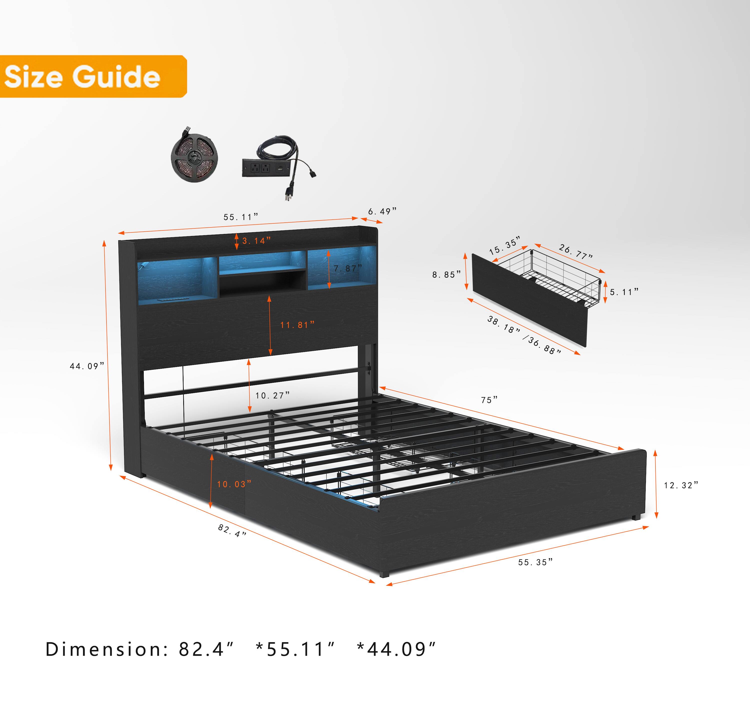 Size Guide

- 44.09"
- 55.11"
- 3.14"
- 11.81"
- 6.49"
- 7.87"
- 8.85"
- 15.35"
- 26.77"
- 5.11"
- 38.18" / 36.88"
- 10.27"
- 10.03"
- 12.32"
- 82.4"
- 55.35"

Dimension: 82.4" * 55.11" * 44.09"