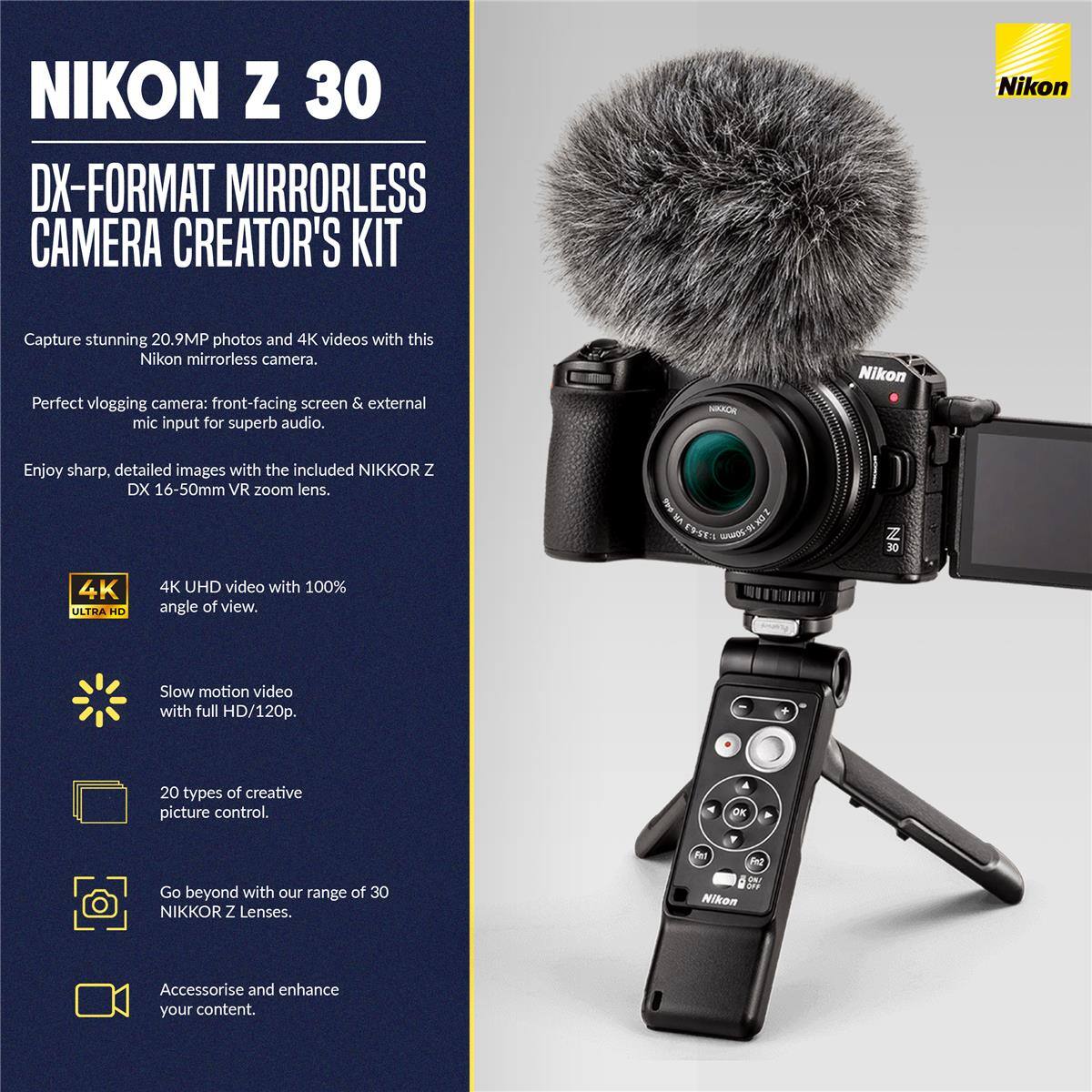 Bundle Nikon Z 30 Mirrorless Camera Creator's Kit, with Accessories Kit ...