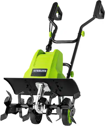 Front. Steelite - 18-Inch Corded Electric Tiller, 13.5-Amp Electric Tiller and Cultivator for Gardening, Lightweight Rototiller.