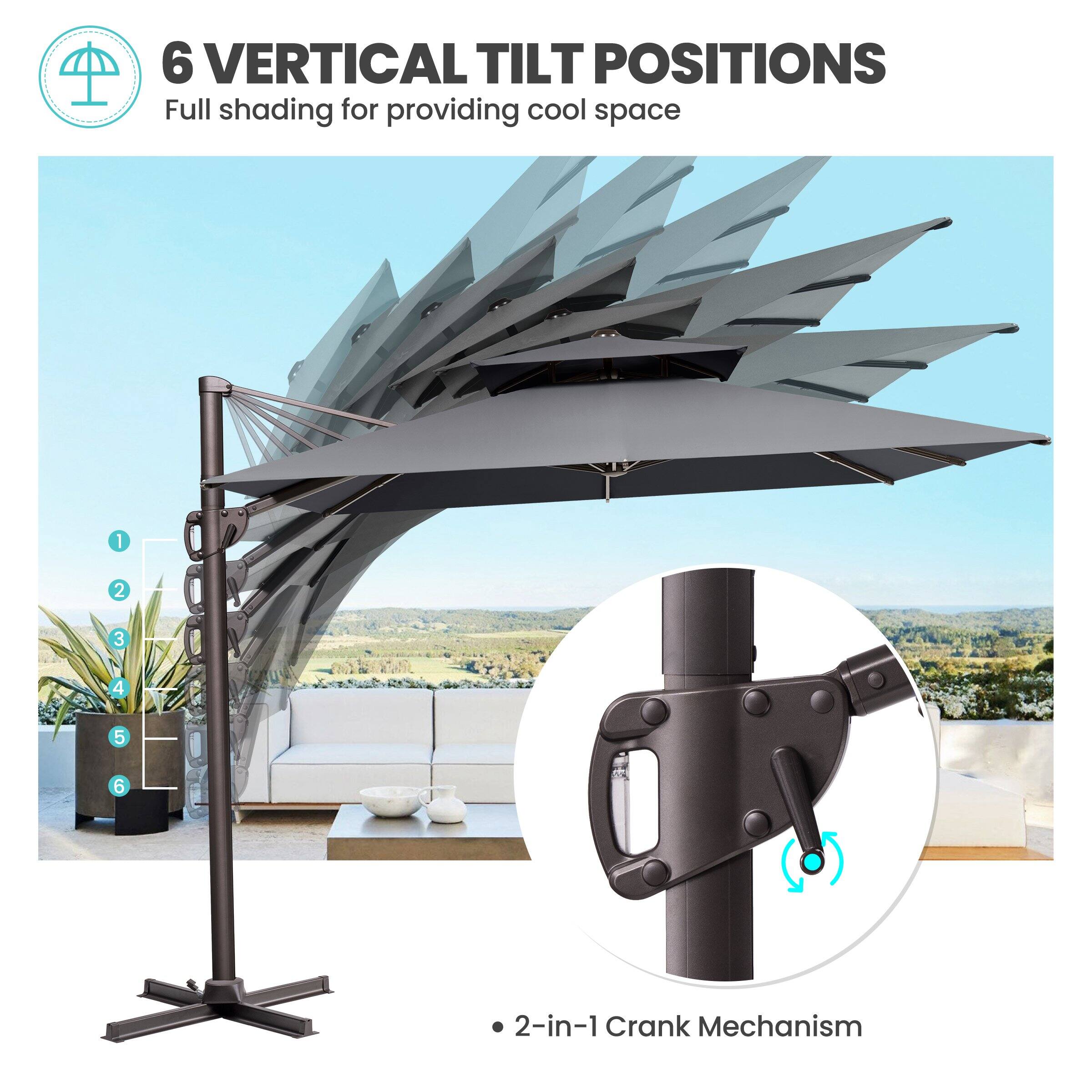 6 VERTICAL TILT POSITIONS  
Full shading for providing cool space  

1  
2  
3  
4  
5  
6  

2-in-1 Crank Mechanism