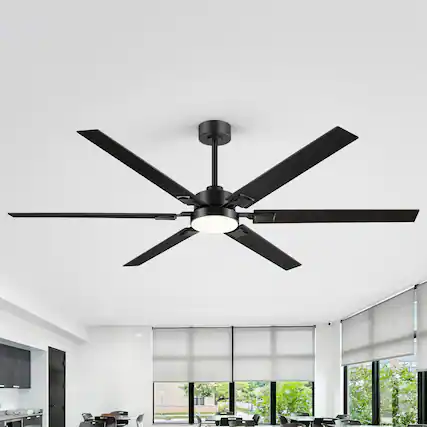 Front. Breezary - 72-Inch Ceiling Fan with 6 Plywood Blades, DC Motor, 6-Speed Remote Control, 3-Color Light, Memory Function - Matte Black and Dark Wood Grain.