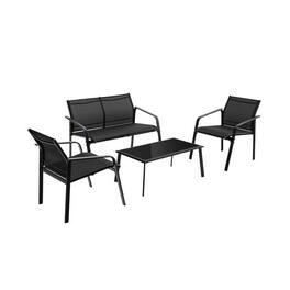 Pefilos - 4 Pieces Patio Furniture Set, Deluxe Outdoor Patio with Armrest Loveseat Sofas and Glass Dining Table Deck - Black