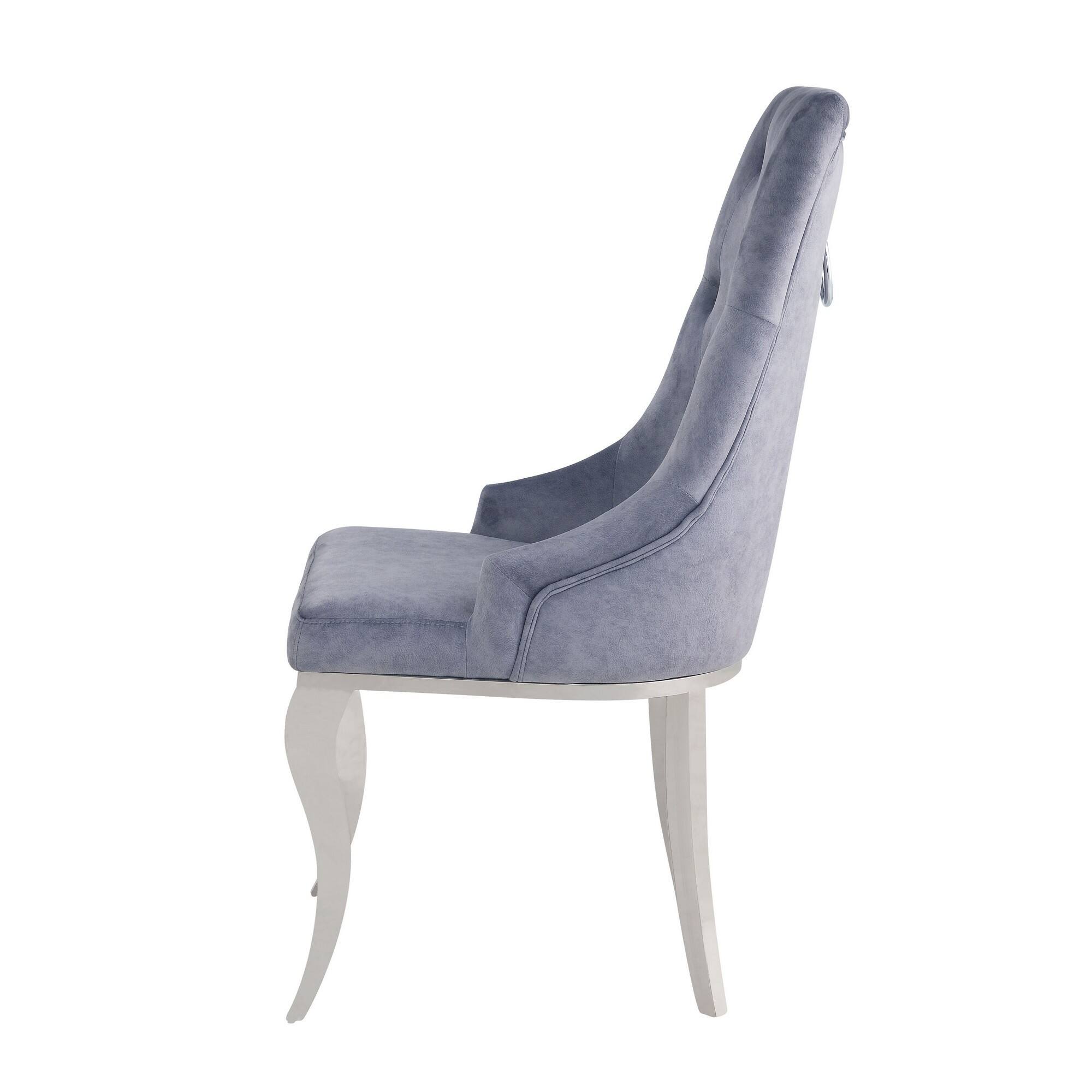 Alt View 2. Manhattan Lane - Side Chair with Button Tufting and Metal Legs, Set of 2 - Gray and Silver.