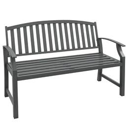 Outsunny - 46" Outdoor Garden Bench, Metal Bench, Wood Look Slatted Frame Furniture for Patio, Park, Porch, Lawn, Yard, Deck - Gray