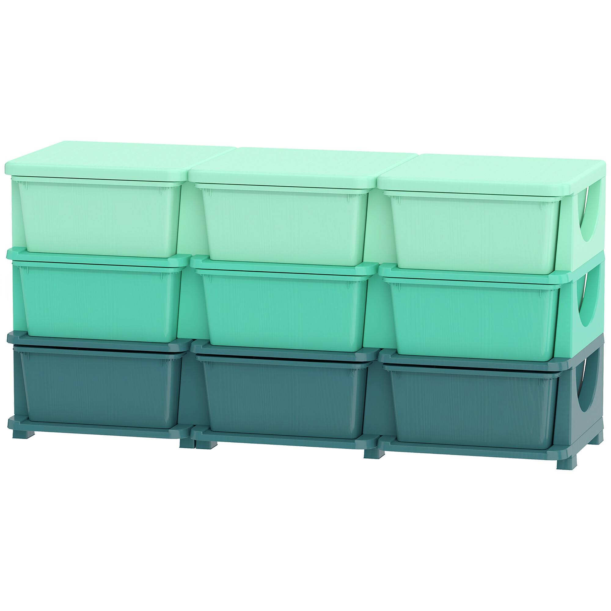 Front. Qaba - Tier Kids Storage Organizer with 9 Drawers for Bedroom, Nursery, Kindergarten, Living Room - Green.