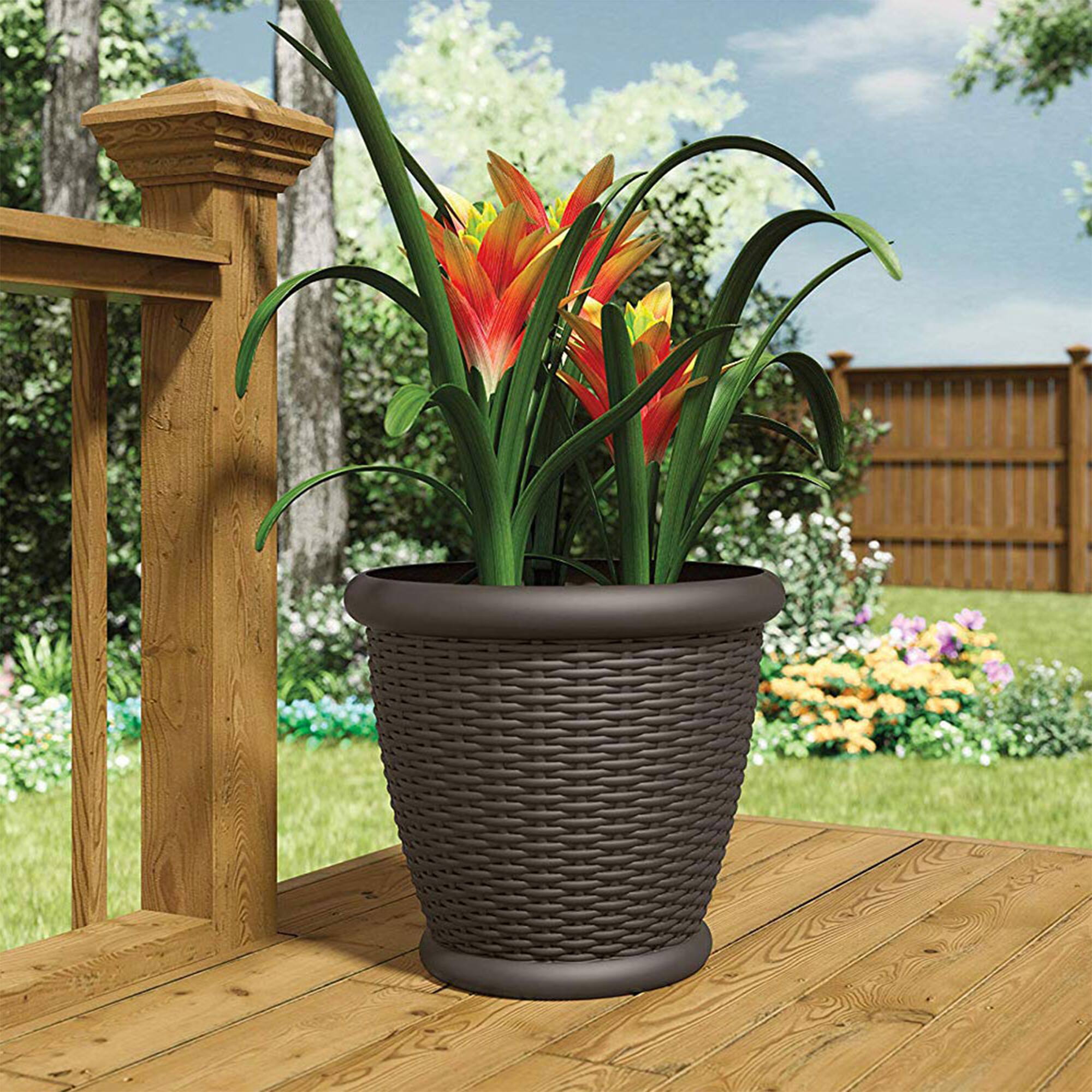 Alt View 8. Suncast - Suncast Willow 18" Diameter Decorative Wicker Patio Planter Pot, Java (4 Pack) - Brown.