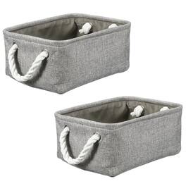 Unique Bargains - 2pcs Fabric Storage Bins, 12x8.3x5 Inch Foldable Cubes with Rope Handles for Home Office Shelves Closet - Gray