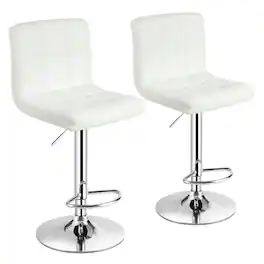 Kadyn - 2-Pc Set Square Swivel Adjustable PU Leather Bar Stools with Back and Footrest- for Kitchen Island - White