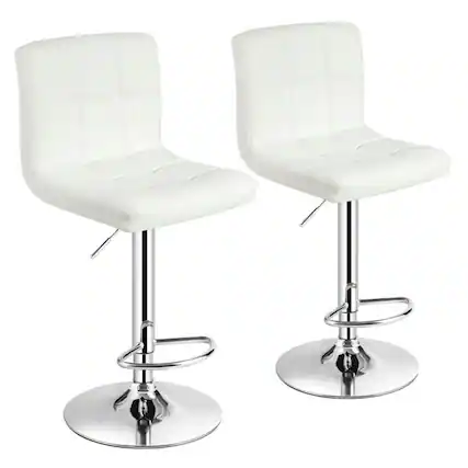 Front. Pefilos - Set of 2 Square 360° Swivel Adjustable PU Leather Bar Stools with Back and Footrest-White, Bar Height Stools, Counter He - White.