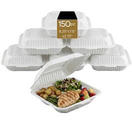 Eco Harmony Products - Clamshell (MFPP) Hinged Container (Center Slide), 3-compartment, 8.25" x 7.5", 150-Pack - White