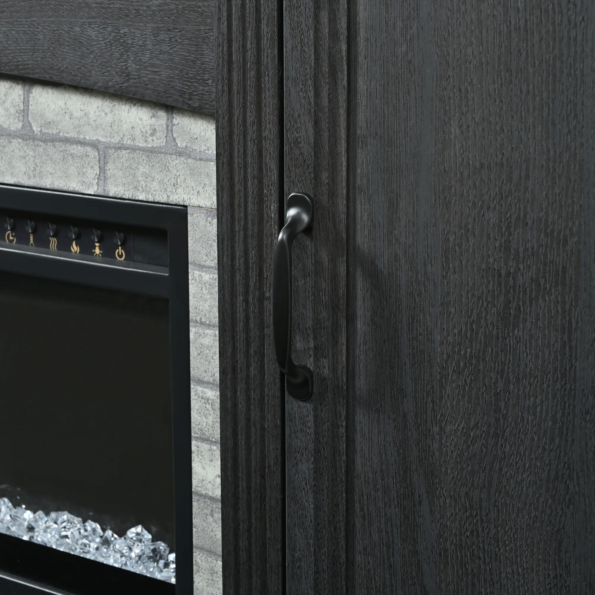 Back. Whisen - 70-Inch Electric Fireplace TV Stand,Media Console with Mantel, Storage Drawer & Adjustable Shelves - Black.