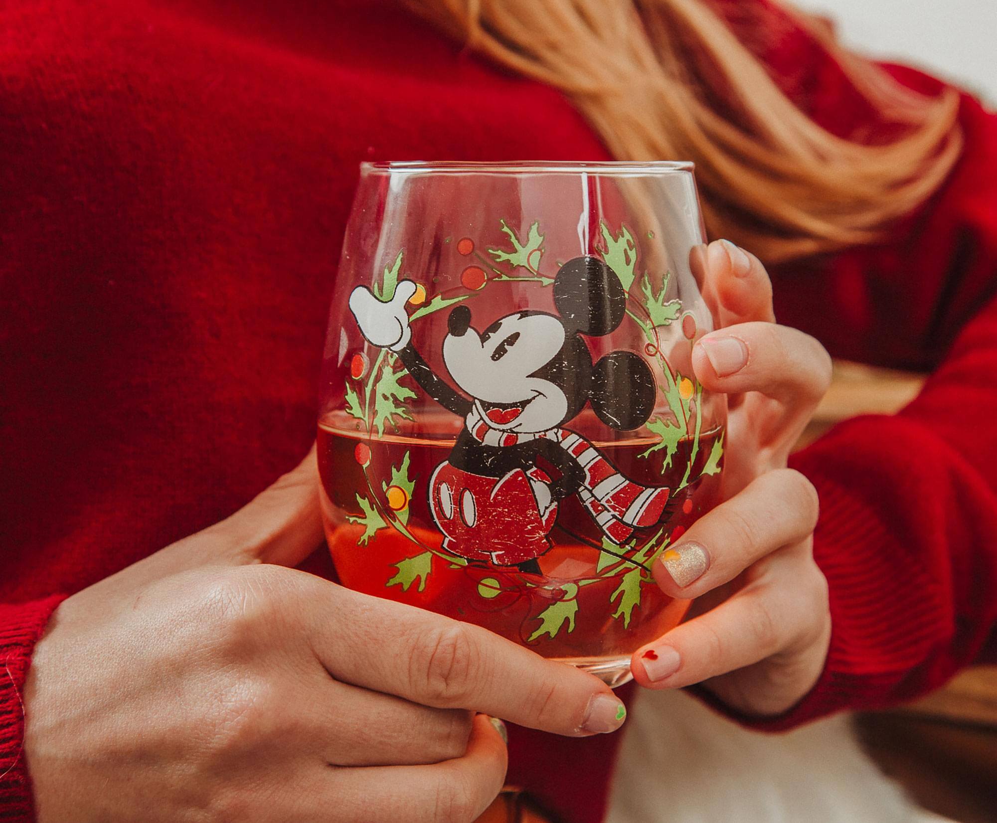 Alt View 4. Silver Buffalo - Disney Mickey Mouse Christmas Wreath Stemless Wine Glass | Holds 20 Ounces - Red.