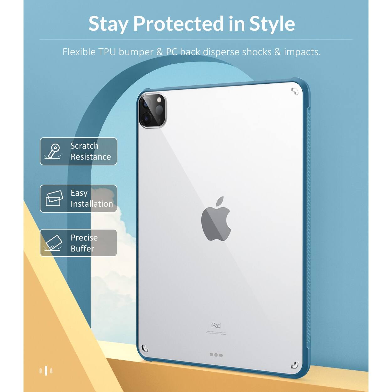 Stay Protected in Style: Flexible TPU bumper & PC back disperse shocks & impacts. Scratch Resistance. Easy Installation. Precise Buffer. iPad.