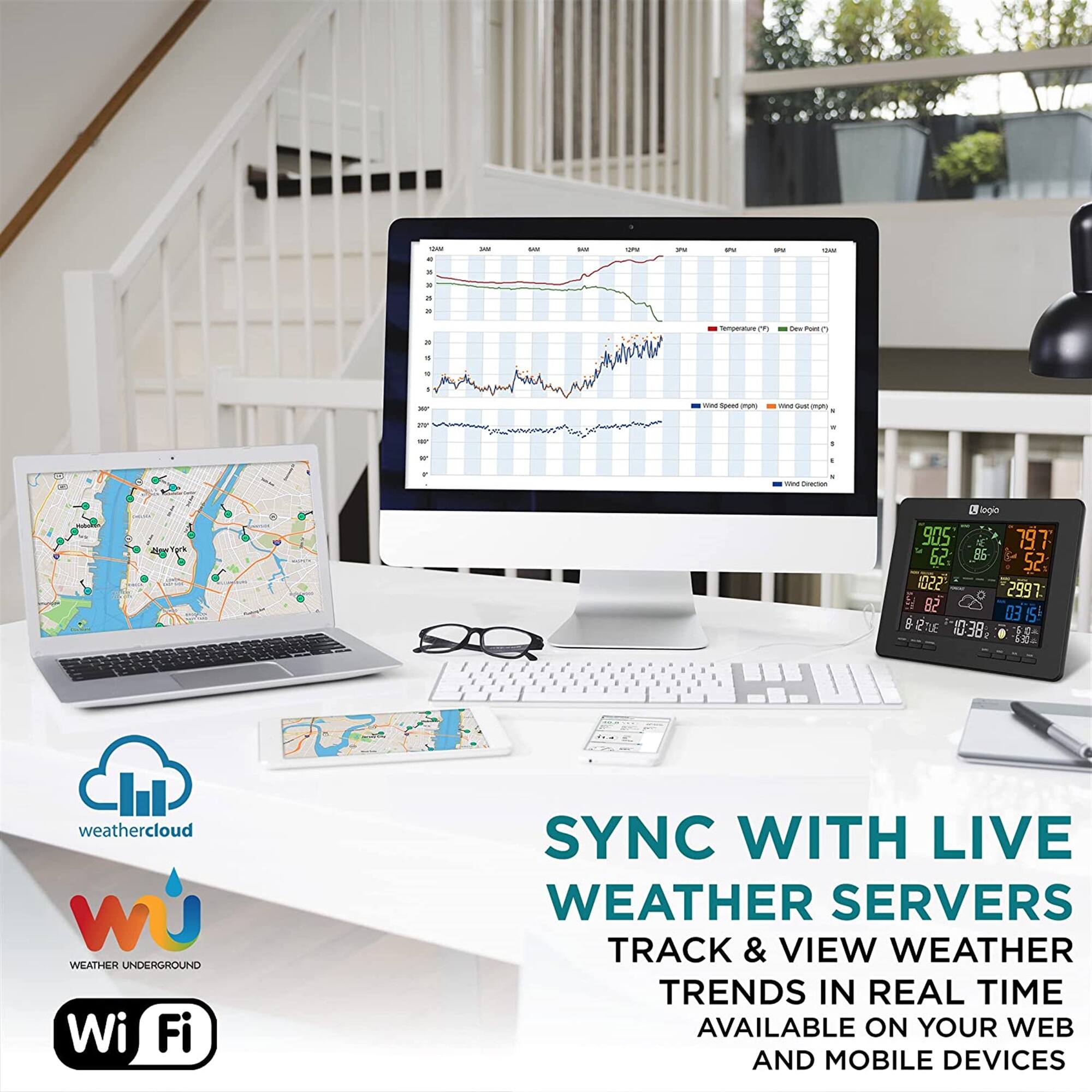 Logia 7 in 1 WiFi Weather Station with Solar, Indoor/Outdoor Weather ...