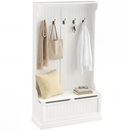 Homcom - Entryway Bench with Coat Rack, Hall Tree with Bench and Shoe Storage - Cream White