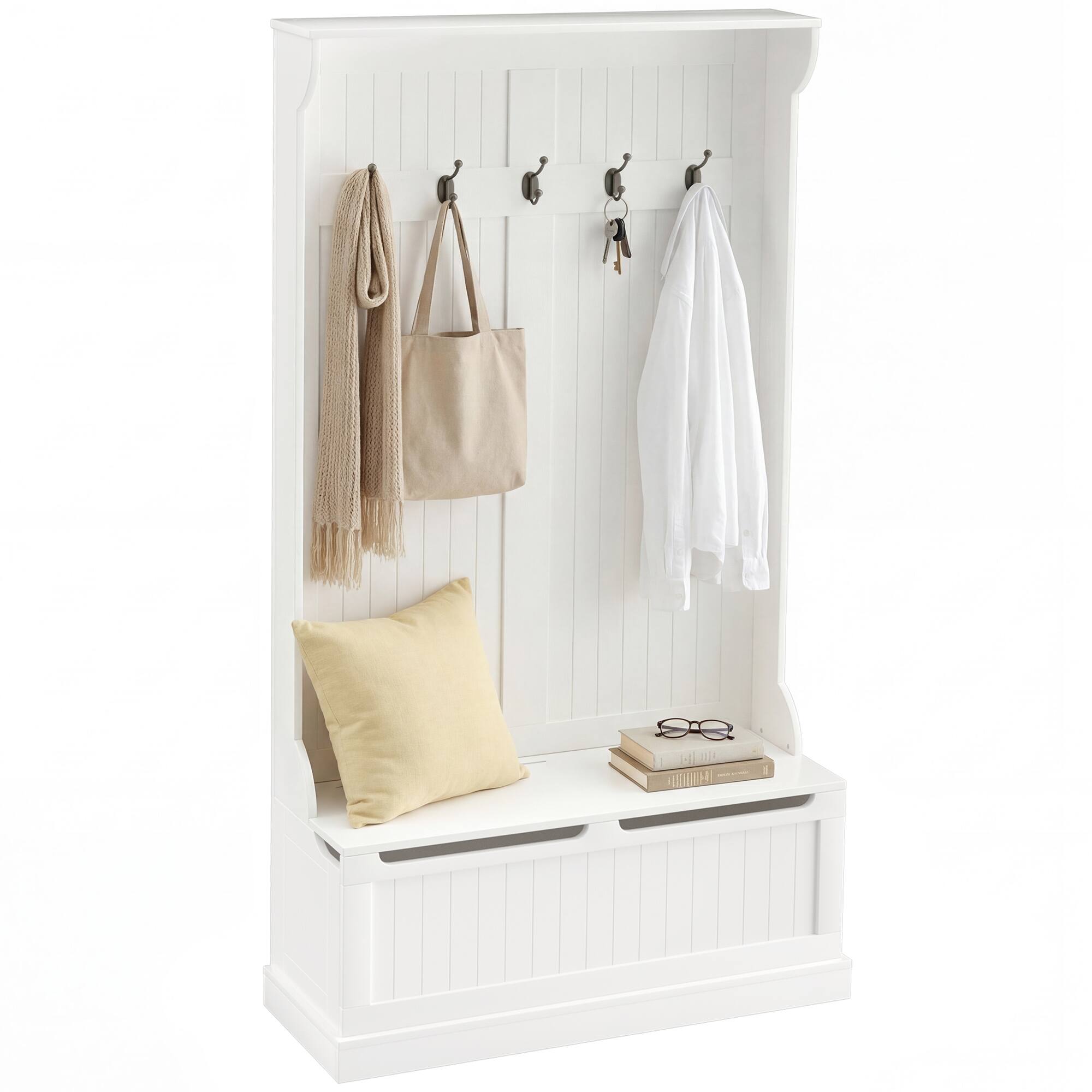 Front. Homcom - Entryway Bench with Coat Rack, Hall Tree with Bench and Shoe Storage - Cream White.