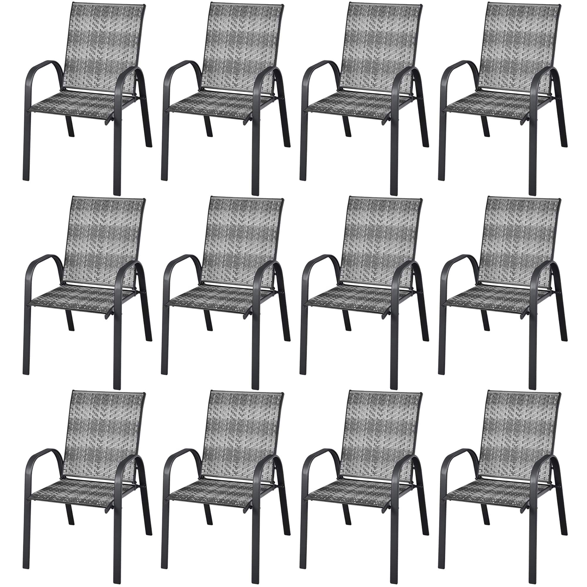 Costway - Set of 12 Patio Rattan Dining Chairs Stackable Armrest Garden - Gray price history on PriceWatchPro