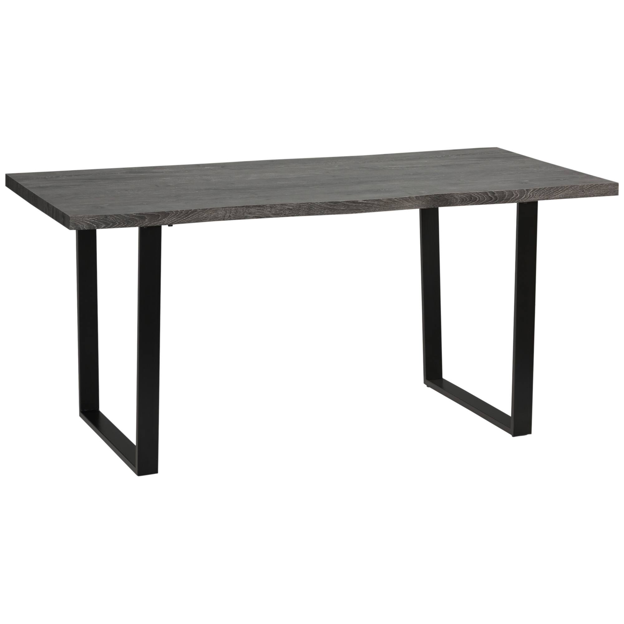 Front. Homcom - 63" Modern Dining Table for 6 People, Kitchen Table with Steel Legs, Rectangle Dinner Table with Strong Metal Base - Grey.