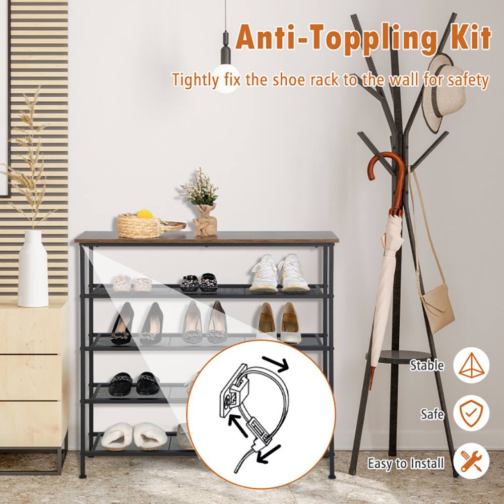 Anti-Toppling Kit  
Tightly fix the shoe rack to the wall for safety  

Stable  
Safe  
Easy to Install
