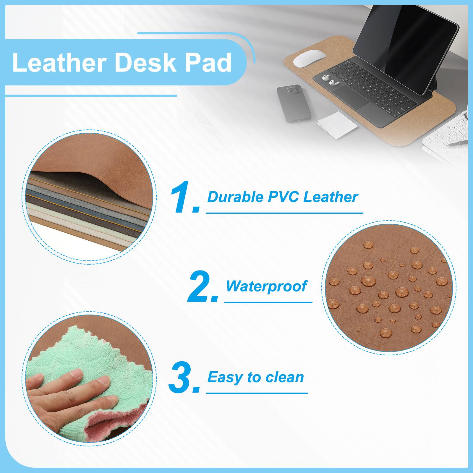 Leather Desk Pad

1. Durable PVC Leather
2. Waterproof
3. Easy to clean