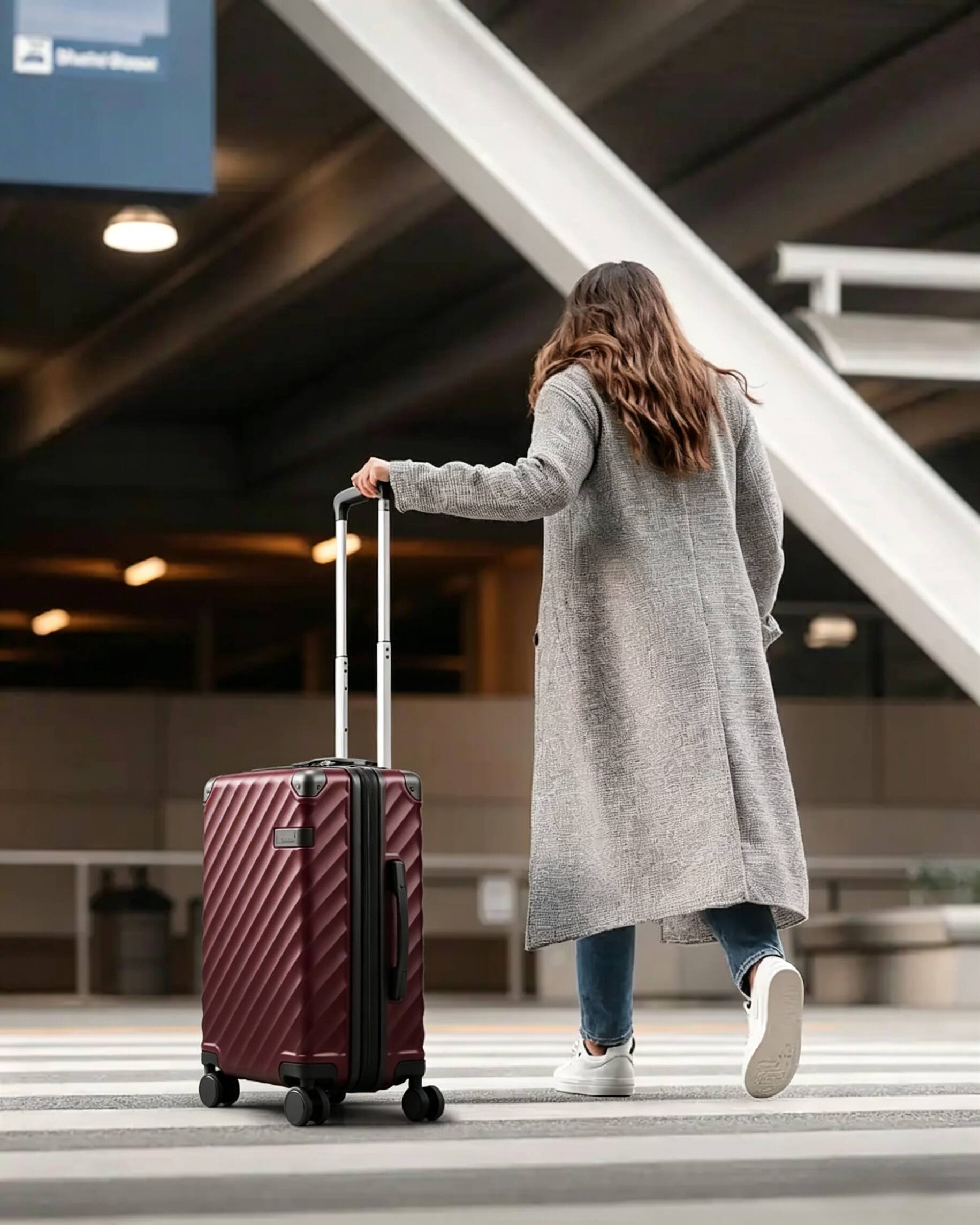Angle. LUGGEX - LUGGEX 20 Inch Carry-On Luggage Airline Approved Expandable Polycarbonate Hard Shell Suitcase for Travelling - EX-Core - Cherry.