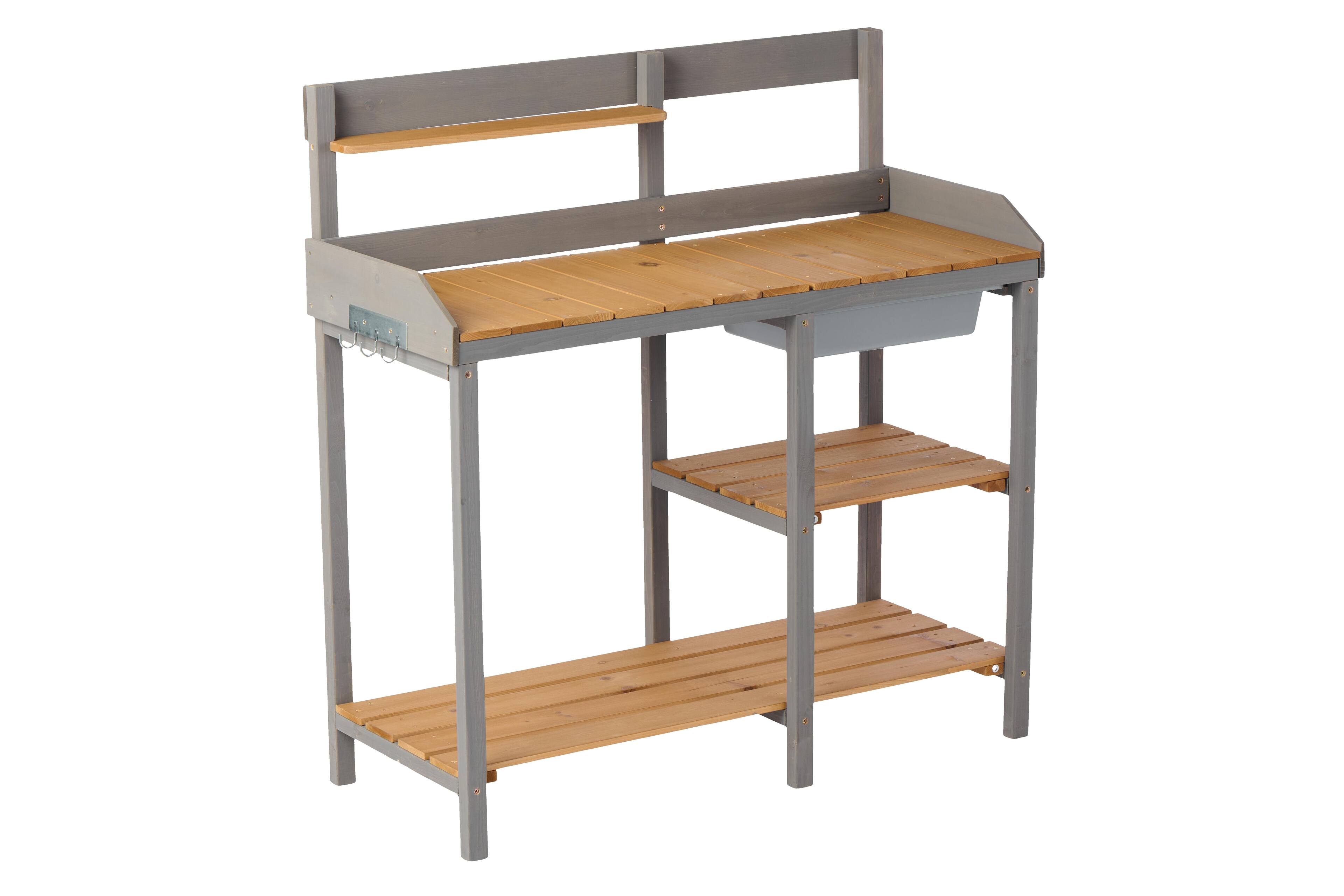 Alt View 4. APRILSOUL - Outdoor Wooden Potting Bench Table With Sink Garden Work Bench Shelf Outside Patio - Grey,Brown.