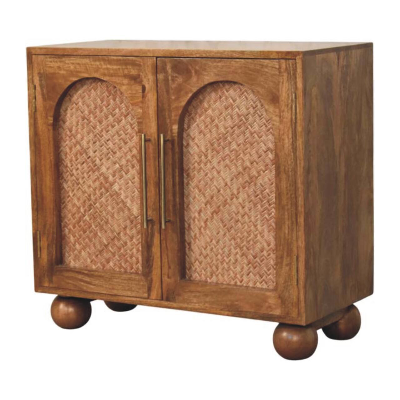 Left. Artisan Furniture - Artisan Furniture Solid Wood Arched Rattan Two-Door Sideboard, 2 Shelves, Brown - Brown.
