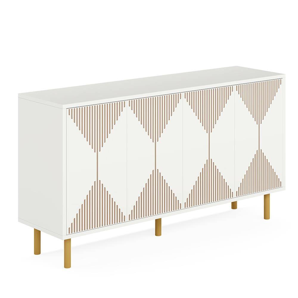 Back. Kadyn - Kadyn Sideboard Buffet Cabinet,Kitchen Storage Cabinet Modern, 59" Wood Storage Cabinet with Doors,White & Gold - White & Gold.