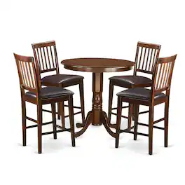 East West Furniture - 5 Pc pub Table set - high Table and 4 bar stools with backs - Mahogany