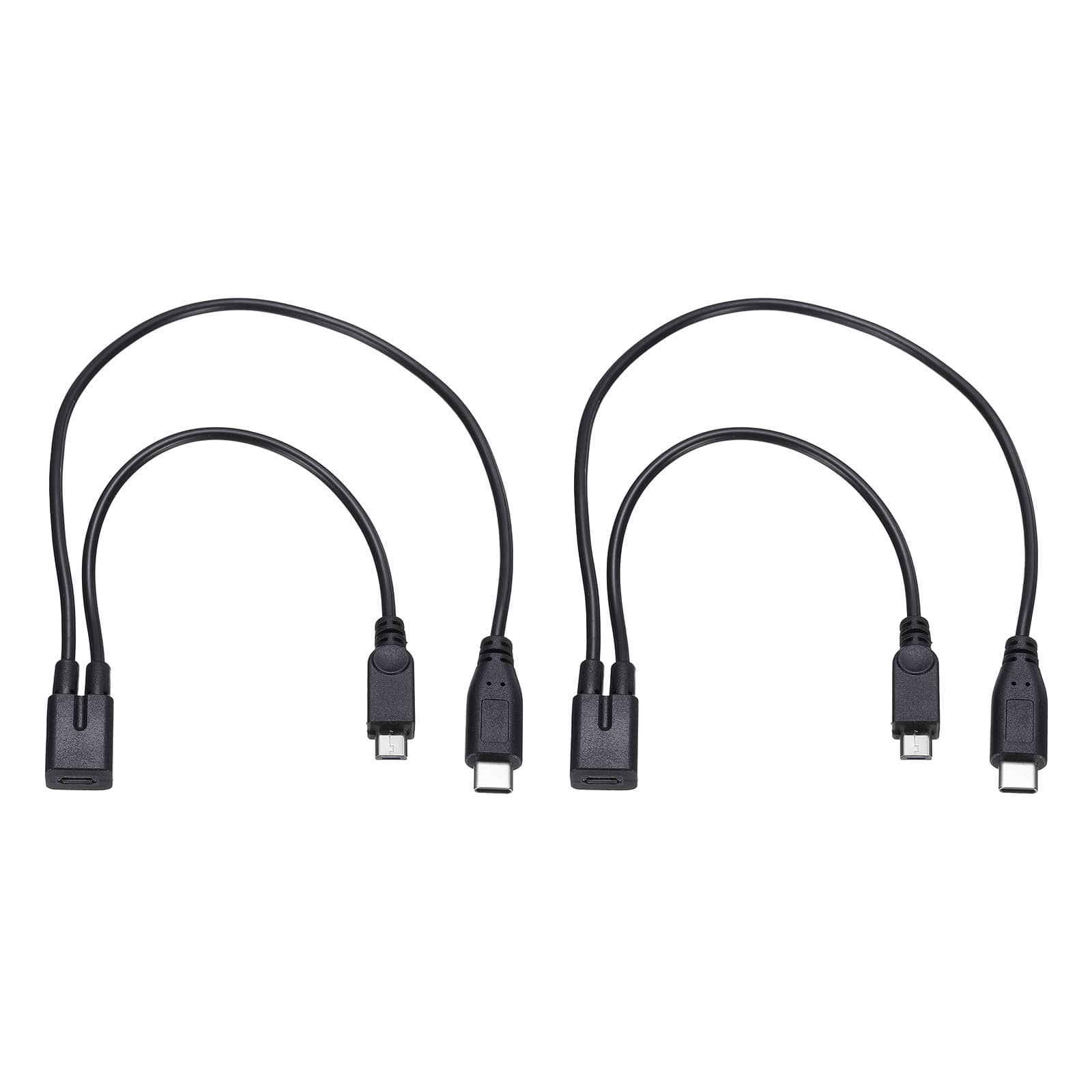 Unique Bargains - 2pcs Micro USB Female to Type C and Micro USB Male 11.8" Adapter Cable - Black