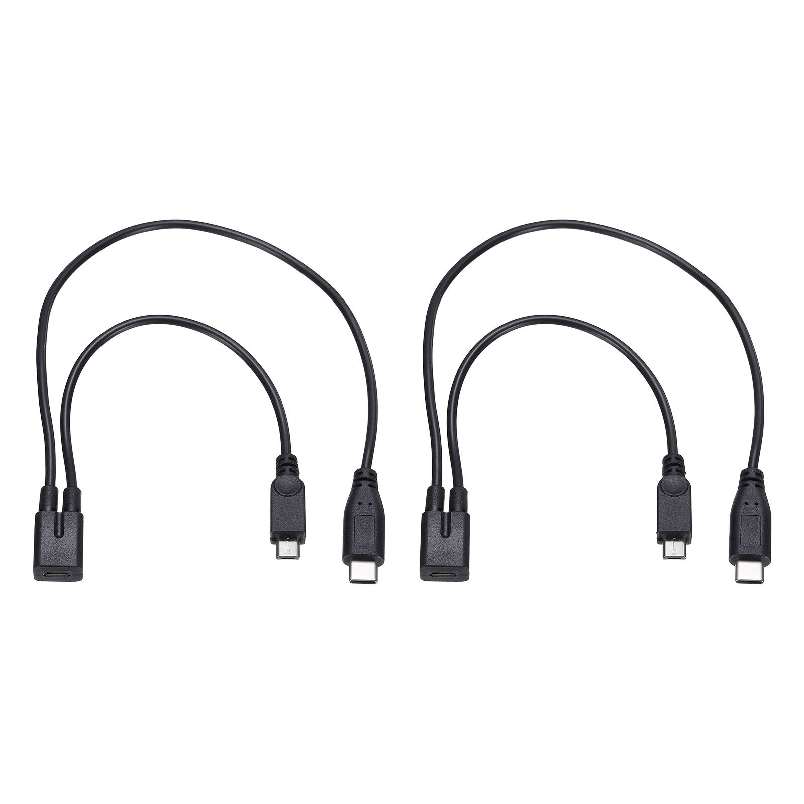 Front. Unique Bargains - 2pcs Micro USB Female to Type C and Micro USB Male 11.8" Adapter Cable - Black.