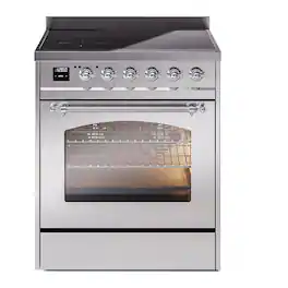 ILVE - Nostalgie II Series 30 in. Induction Range with 4 Induction Elements (Chrome Trim) - Stainless Steel