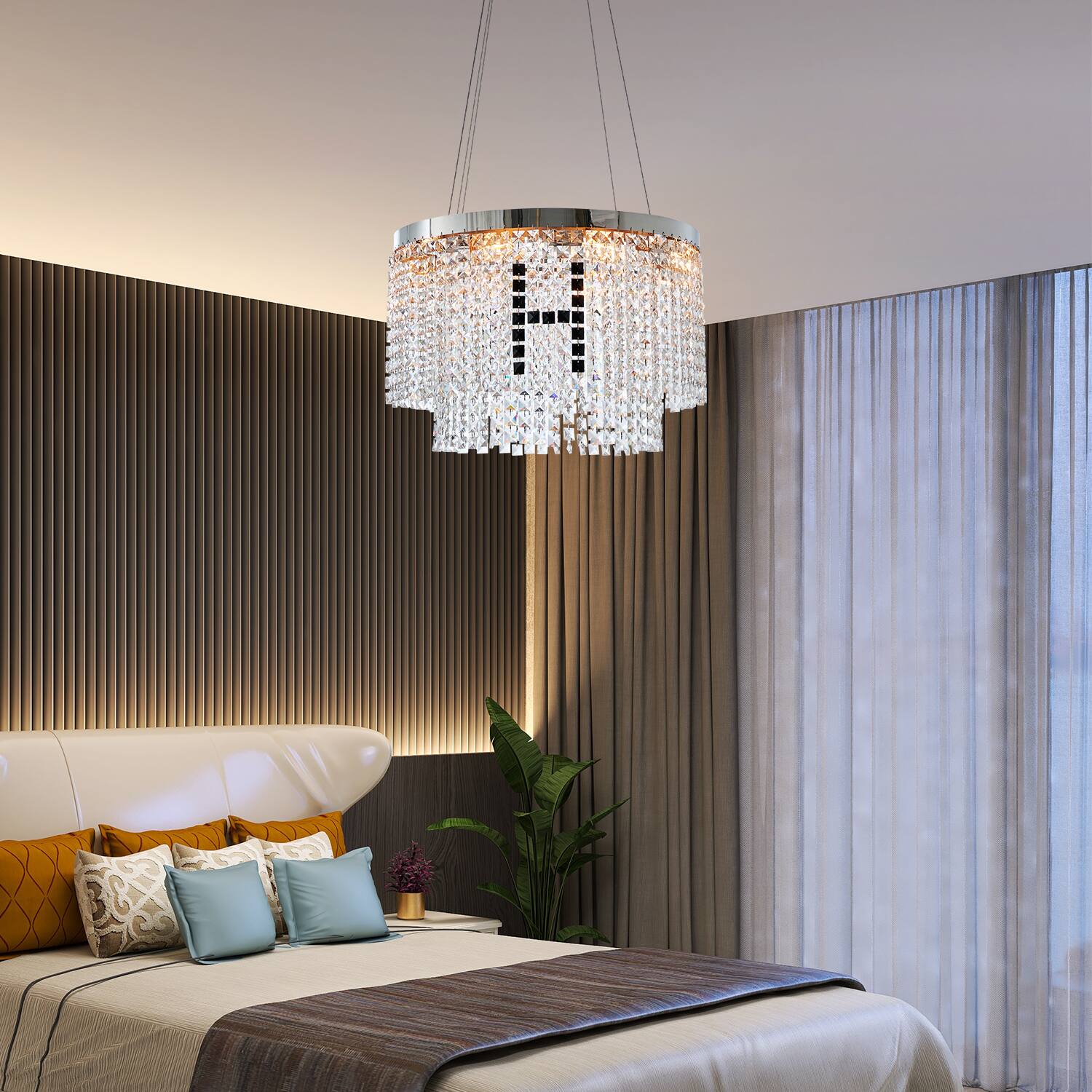 Left. APRILSOUL - Modern Crystal Chandelier for Living-Room Round Cristal Lamp Luxury Home Decor Light Fixture.