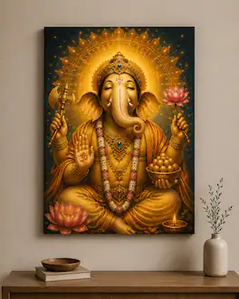 FC Design - Large Golden Color Ganesha Divine Aura Canvas Print 24x36" Celestial Mandala Art Painting Home Wall Decor - MultiColor