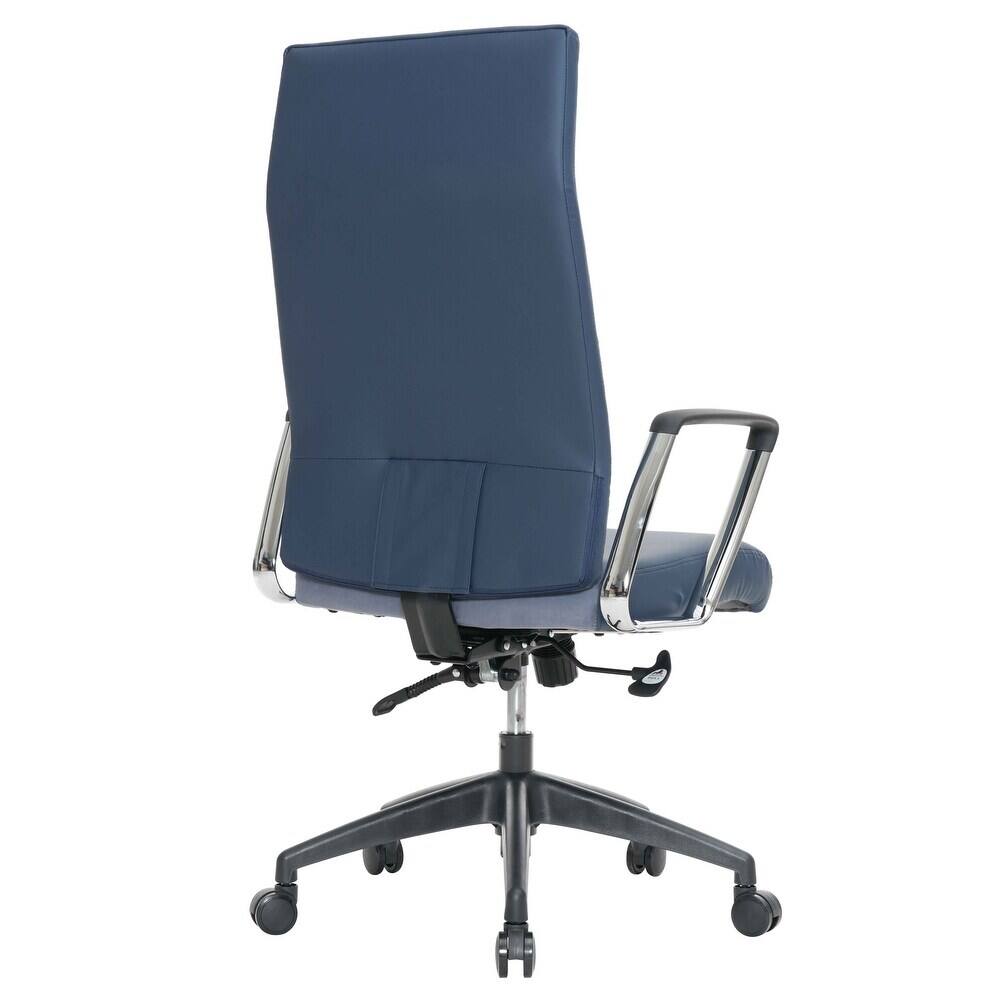 Alt View 5. LeisureMod - Hilton High-Back Adjustable Office Desk Chair Upholstered in Leather with Steel Frame, Swivel, and Ergonomic Support - Navy Blue.