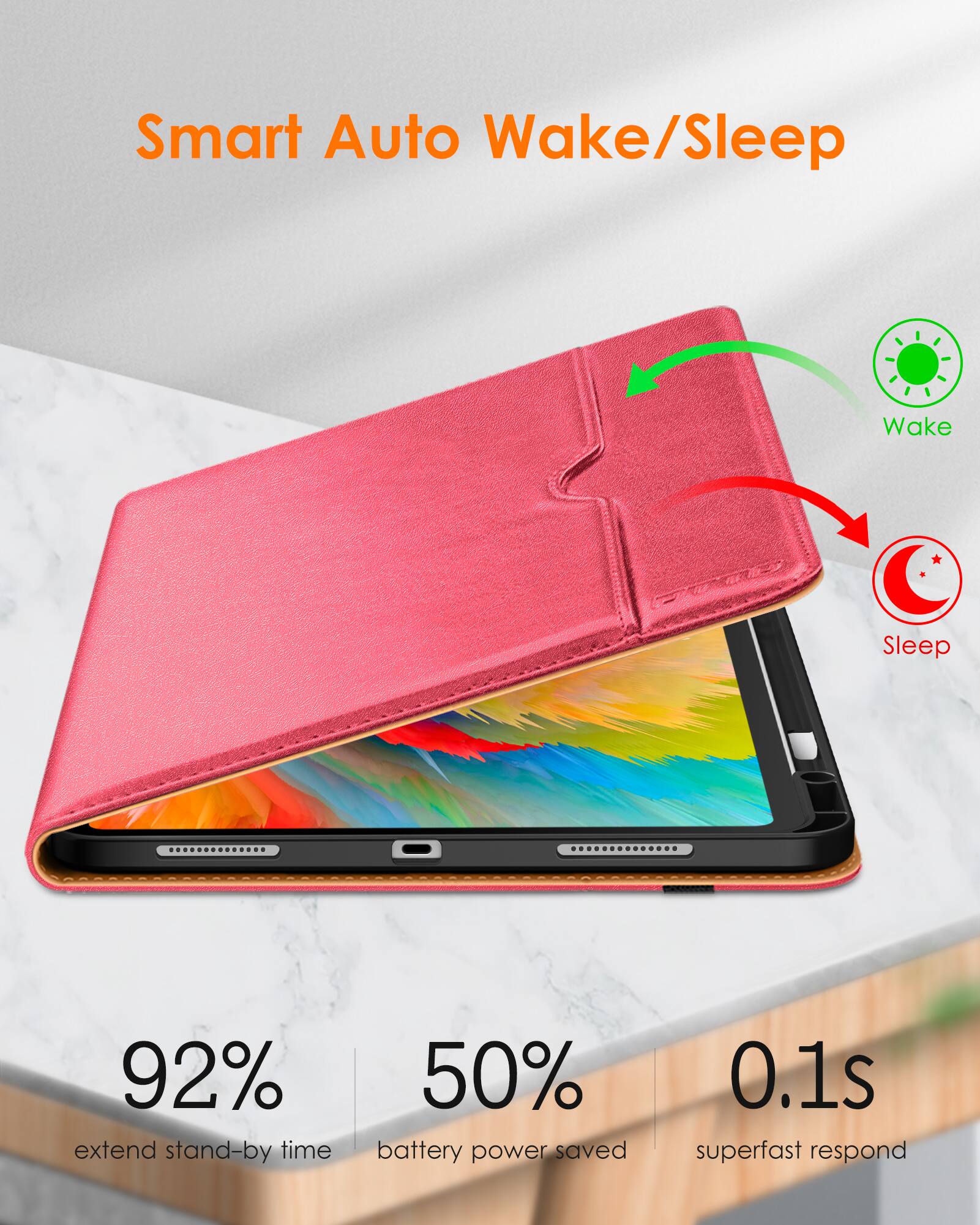 Smart Auto Wake/Sleep

- 92% extend stand-by time
- 50% battery power saved
- 0.1s superfast respond

Wake
Sleep