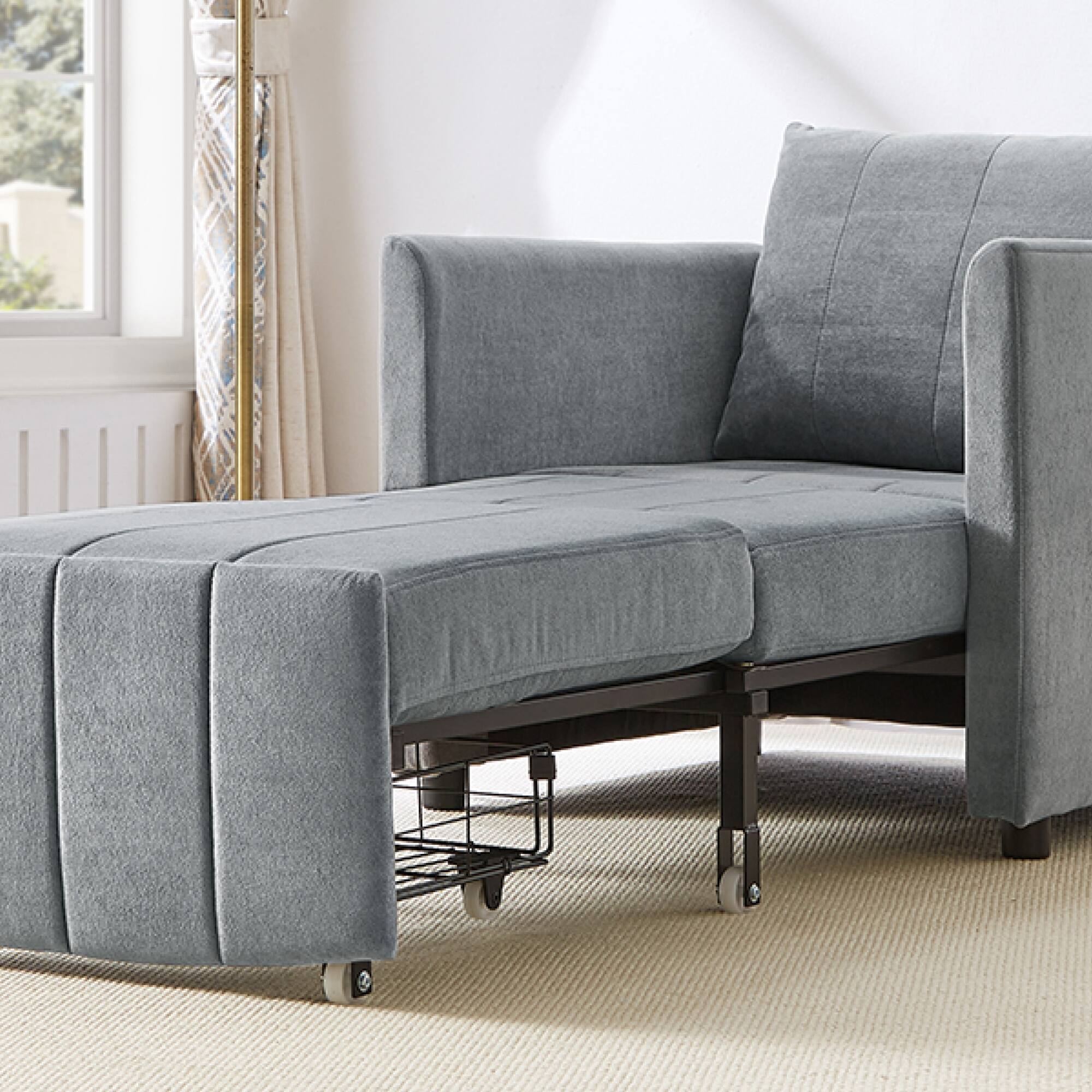 Back. GOODSILO - Convertible Sleeper Sofa with Adjustable Backrest and Storage, Upholstered in Soft Chenille Fabric - Grey.