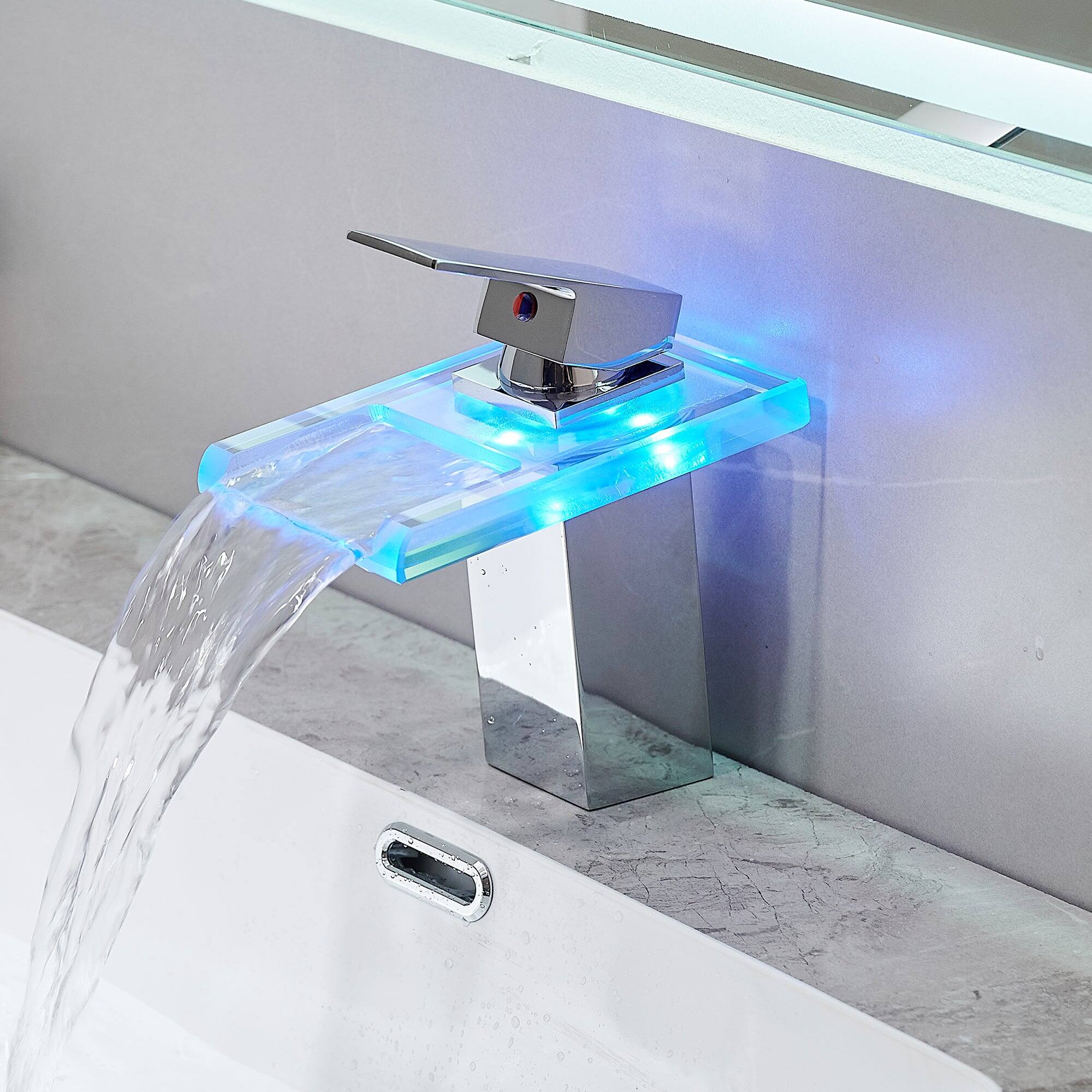 Angle. Boyel Living - Waterfall Single Handle Single Hole Bathroom Faucet Chrome with LED Temperature Sensor and Supply Hoses Easy Install - Chrome.