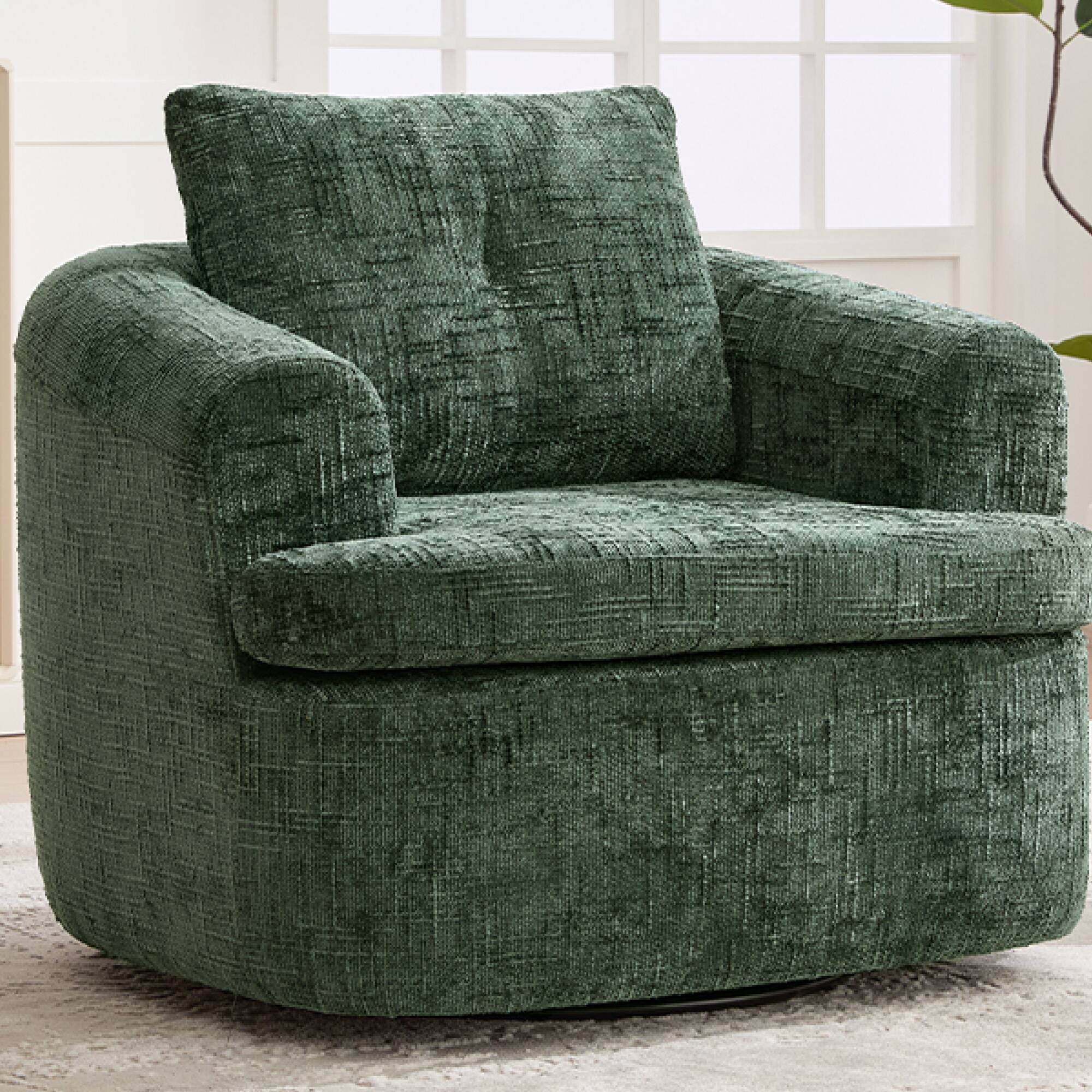Alt View 2. GOODSILO - Modern 360-Degree Swivel Accent Barrel Chair with Dual-Layer Cushion Design for Living Room and Office - Green.