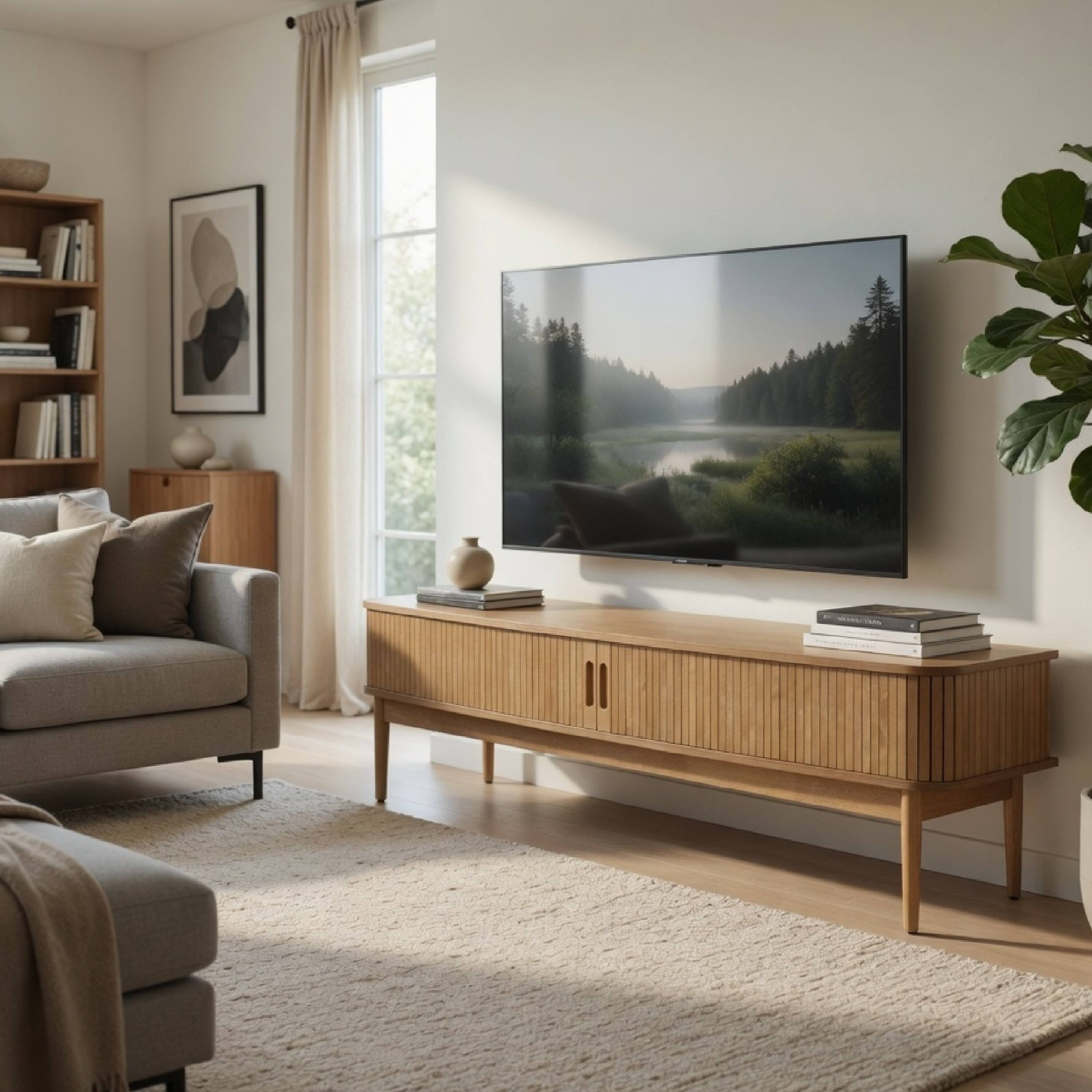 Alt View 8. Manhattan Lane - Elora TV Stand Media Console with Reeded Doors, Brown Wood 71 Inch - Weathered Natural Brown.