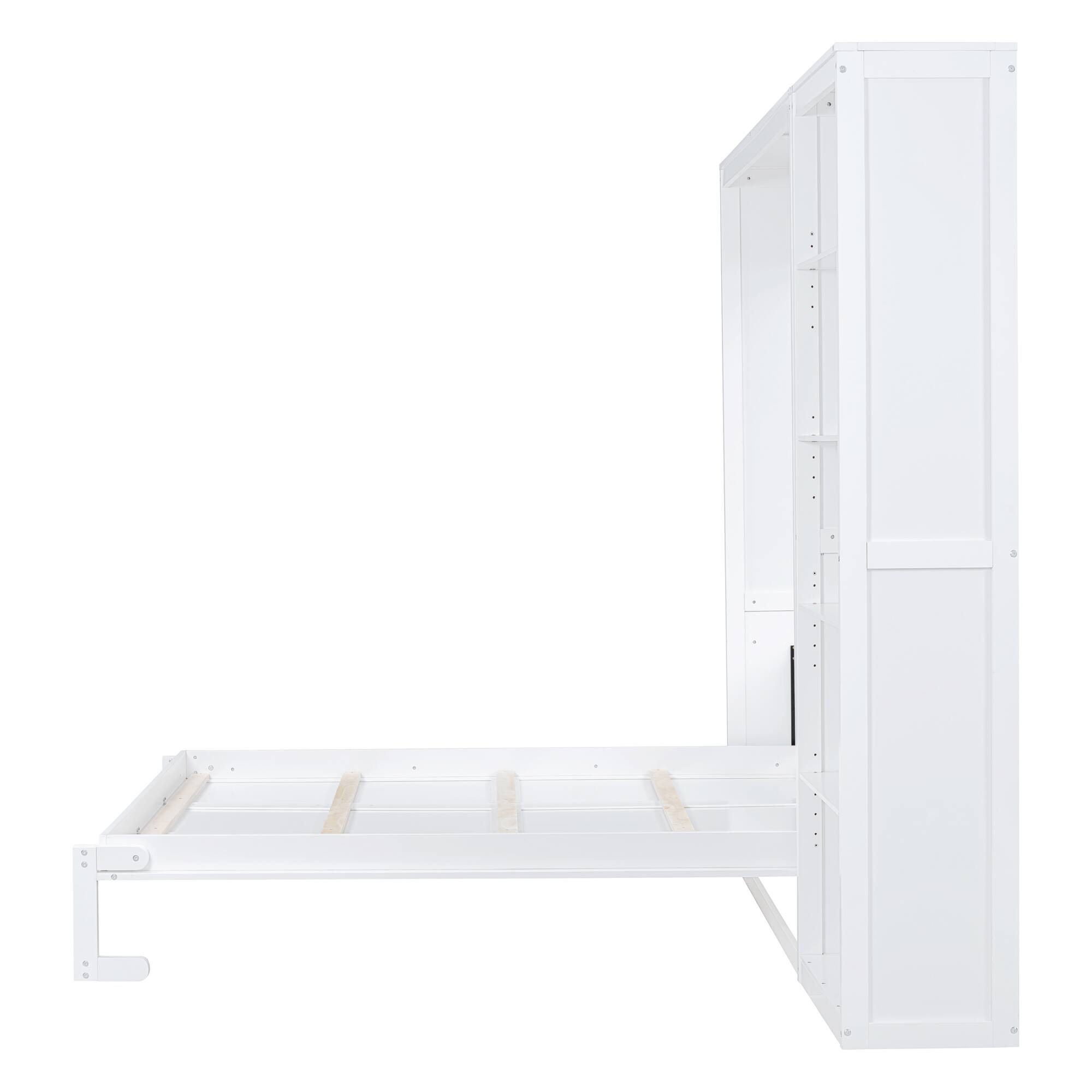 Alt View 2. Tiramisubest - Queen Size Murphy Wall Bed with Shelves, White, Wood + MDF, Space-Saving - White.