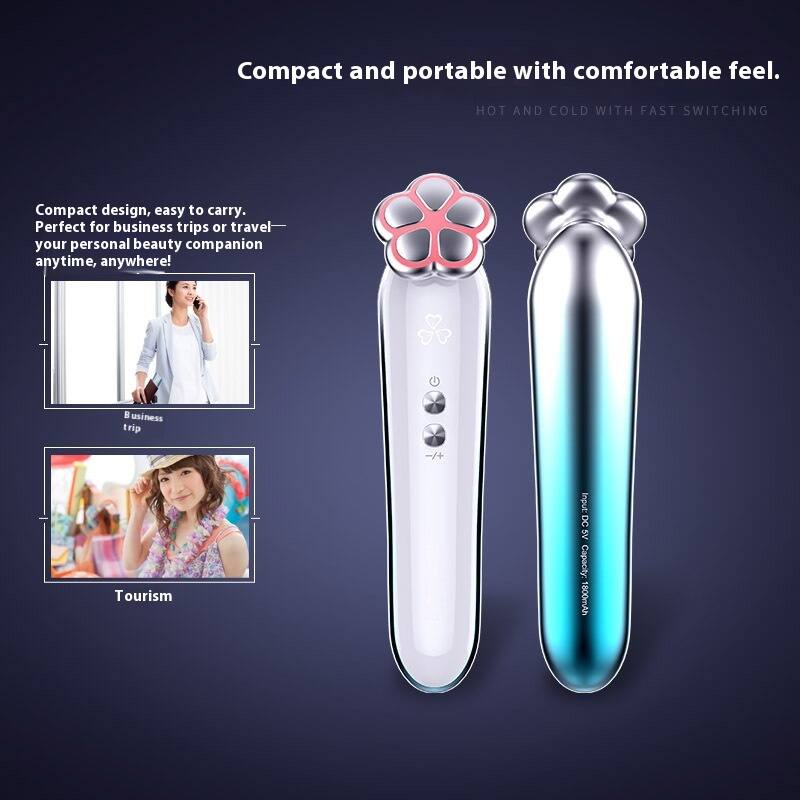 Compact and portable with comfortable feel.  
HOT AND COLD WITH FAST SWITCHING  

Compact design, easy to carry.  
Perfect for business trips or travel—your personal beauty companion anytime, anywhere!  

Business trip  
Tourism  

DC 5V Capacity: 1800mAh