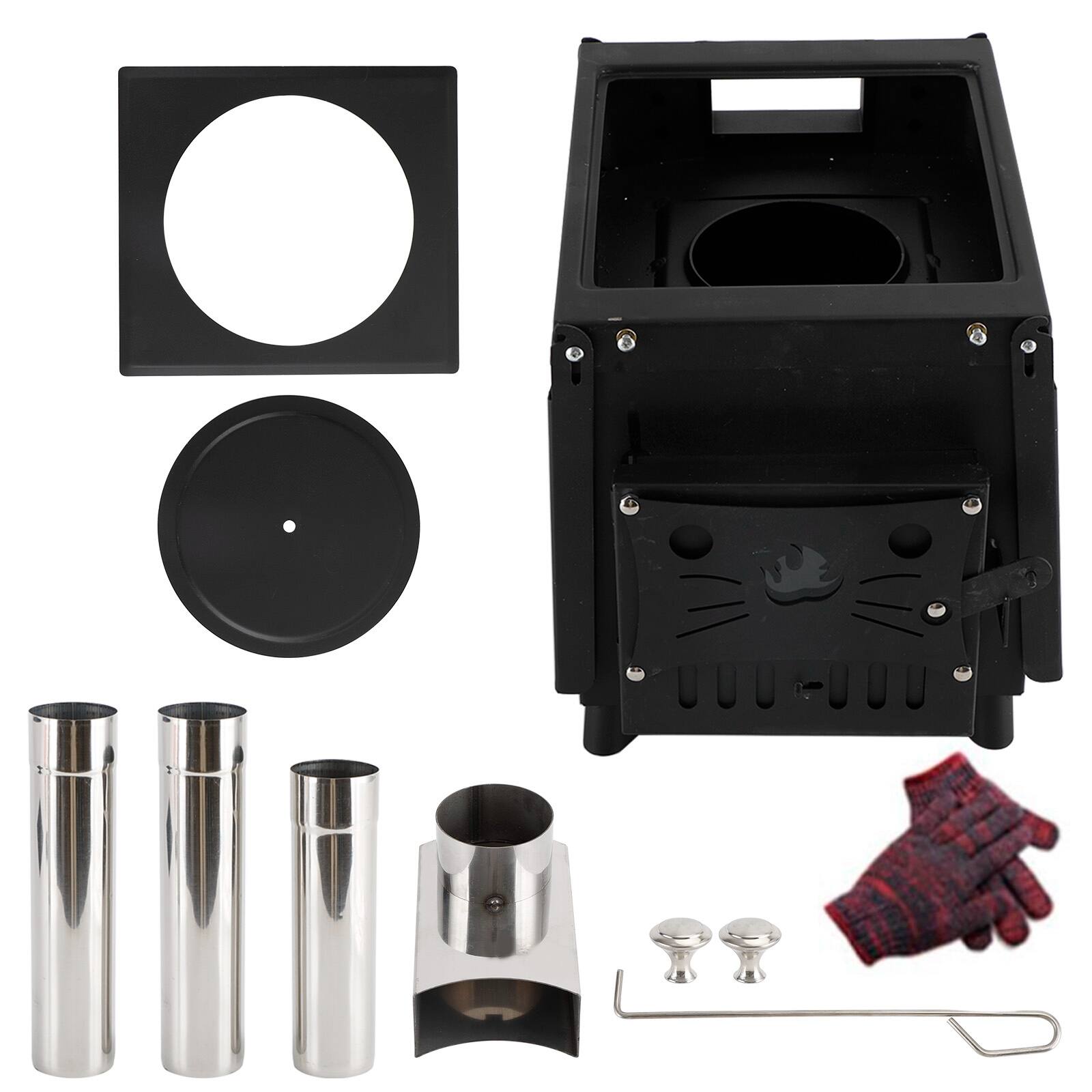 Angle. Topteng - Portable Wood Stove for Camping - 2-in-1 Heating & Cooking, Folding Design with 3 Chimney Pipes, Carbon Steel, 17.6 lbs.